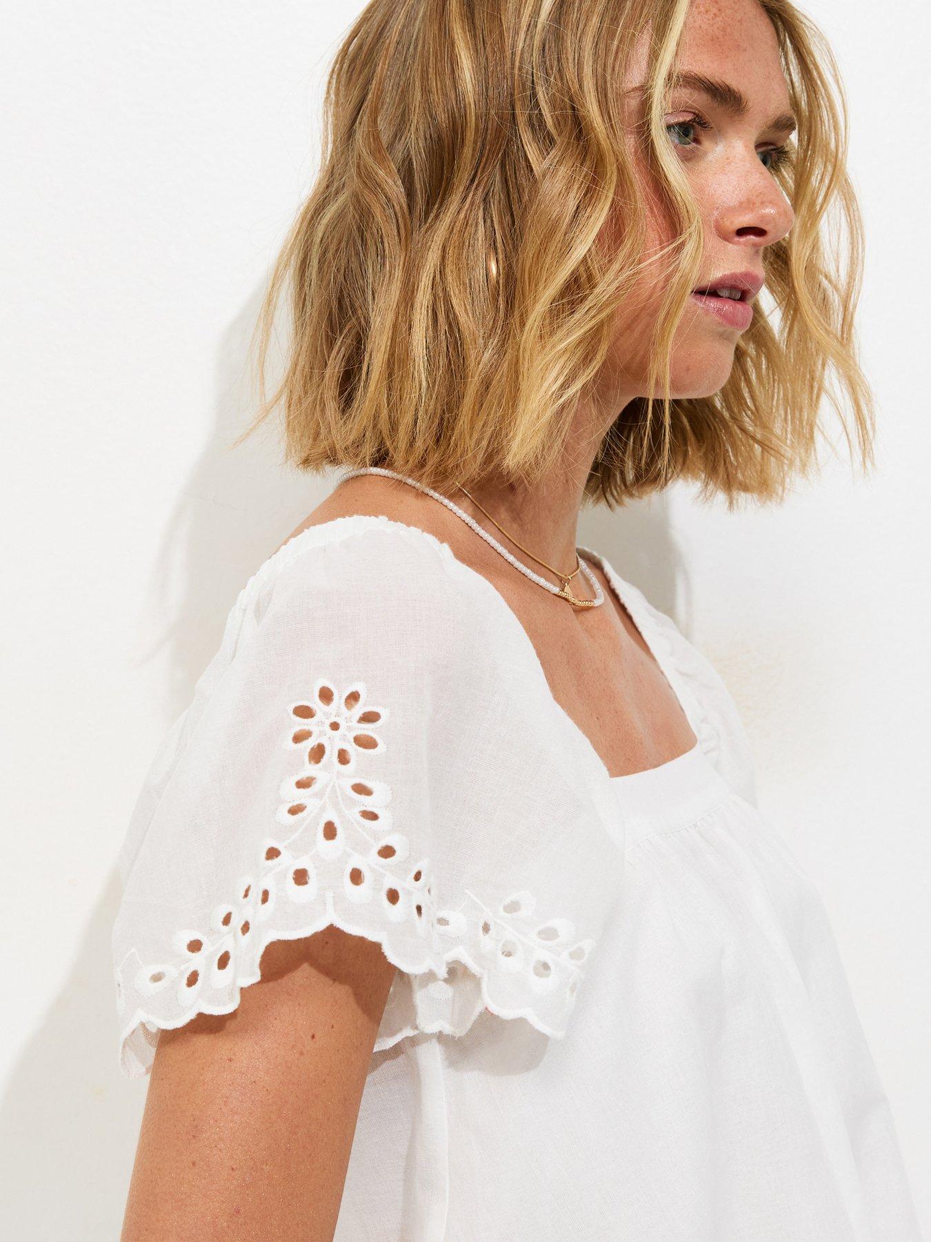 Image 4 of 5 of New Look Embroidered Square Neck Blouse - White