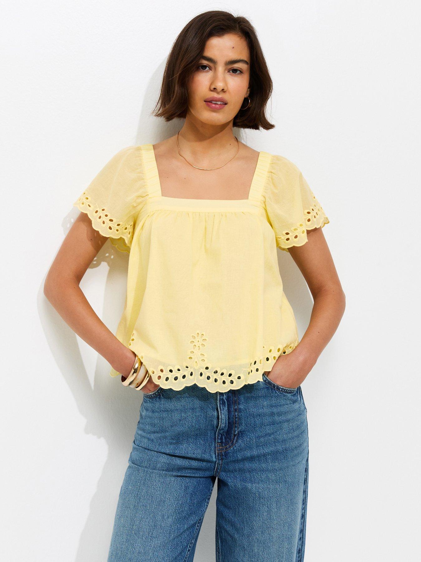 New Look Embroidered Square Neck Blouse - Yellow