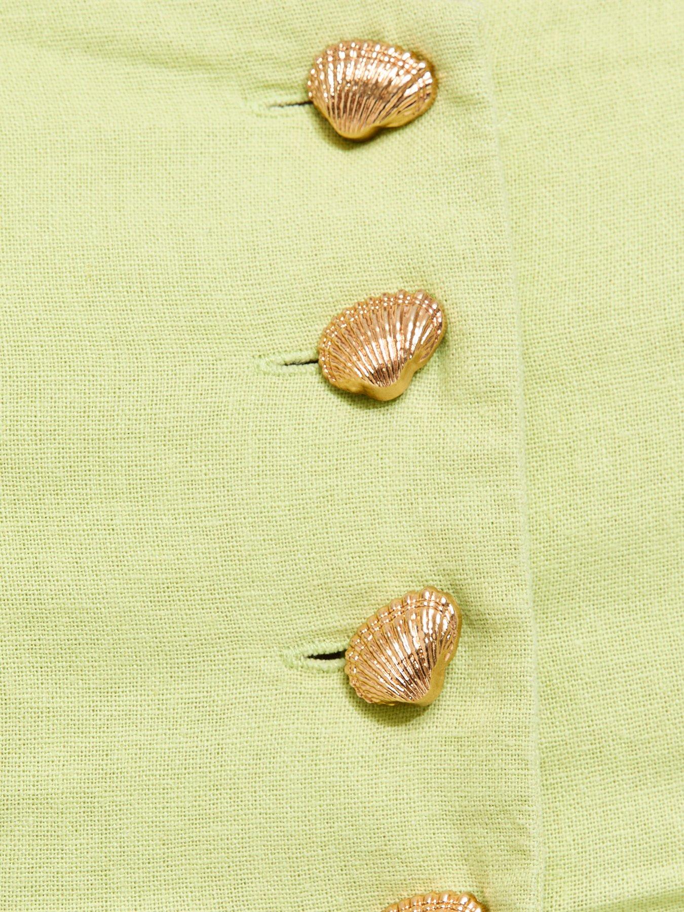 Image 5 of 5 of New Look Linen Rich Shell Button Peplum Top - Light Green