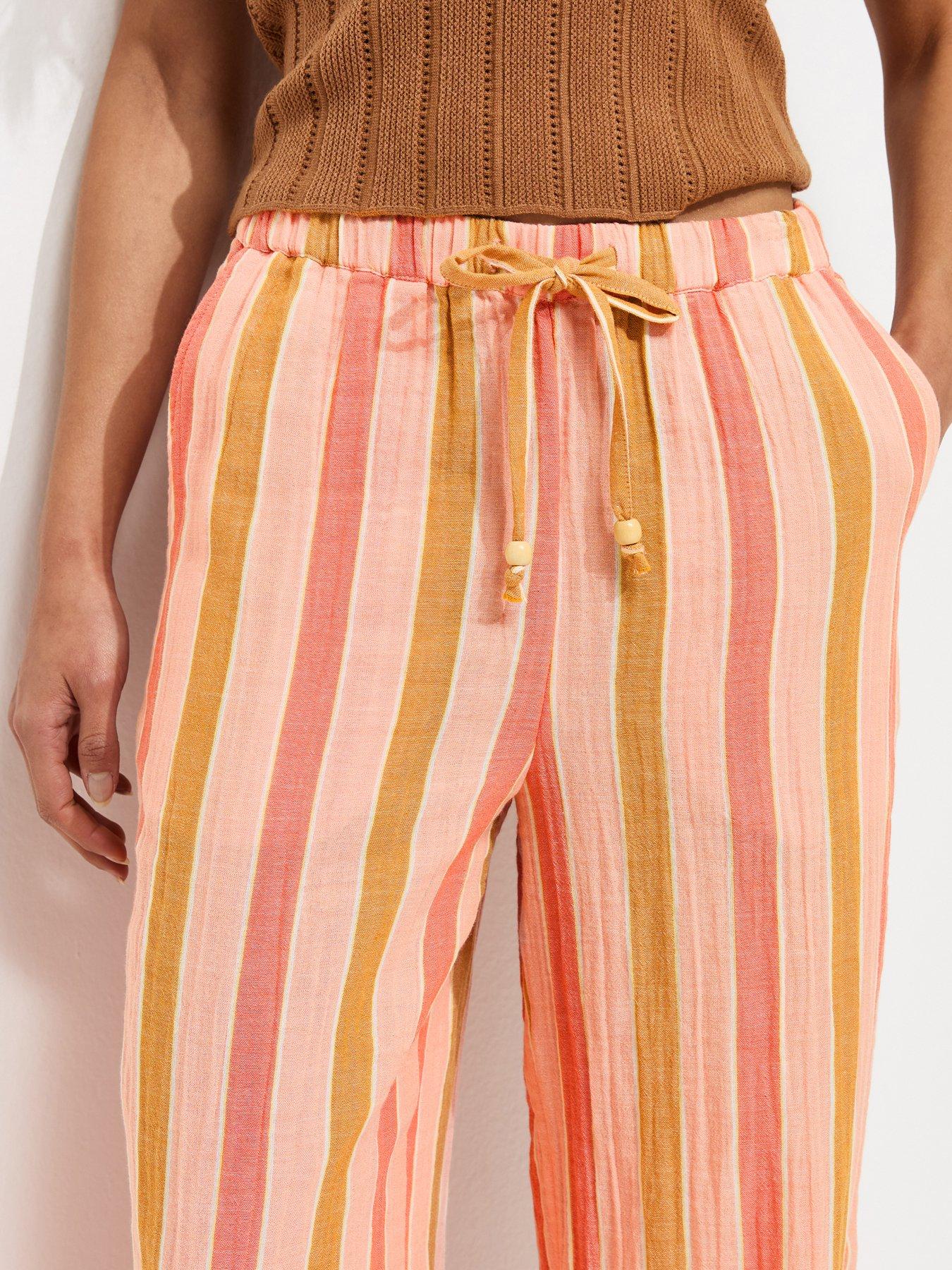 Image 2 of 3 of New Look Cotton Striped Wide Leg Trousers - Pink