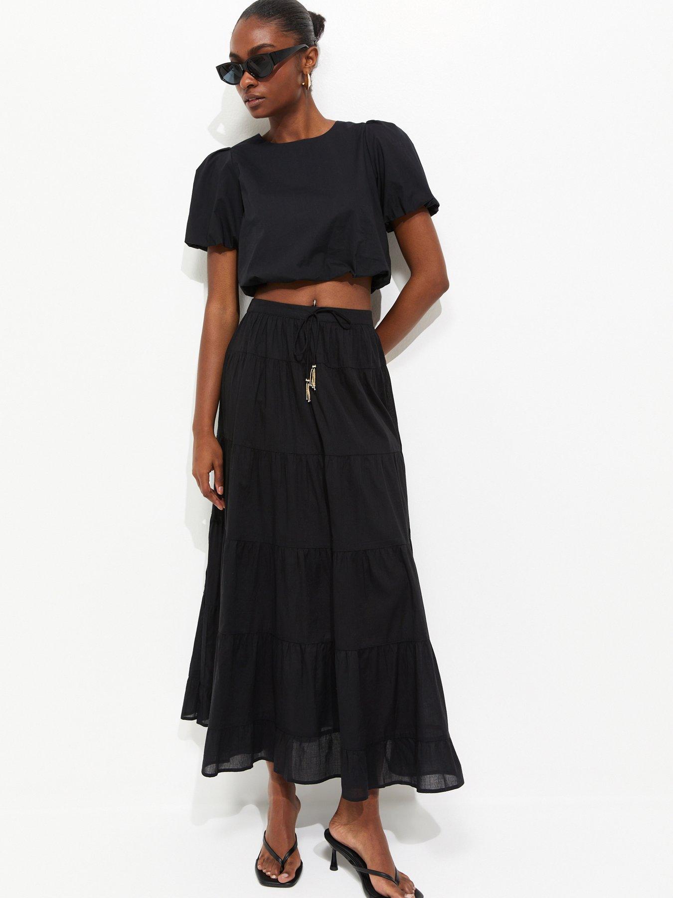 New Look Tiered Midi Skirt - Black