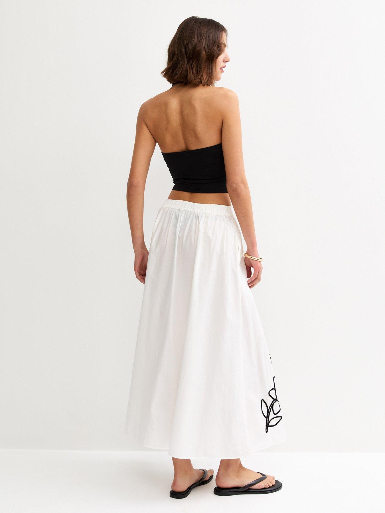 Image 2 of 5 of New Look Flower Embroidered Midi Skirt - Cream