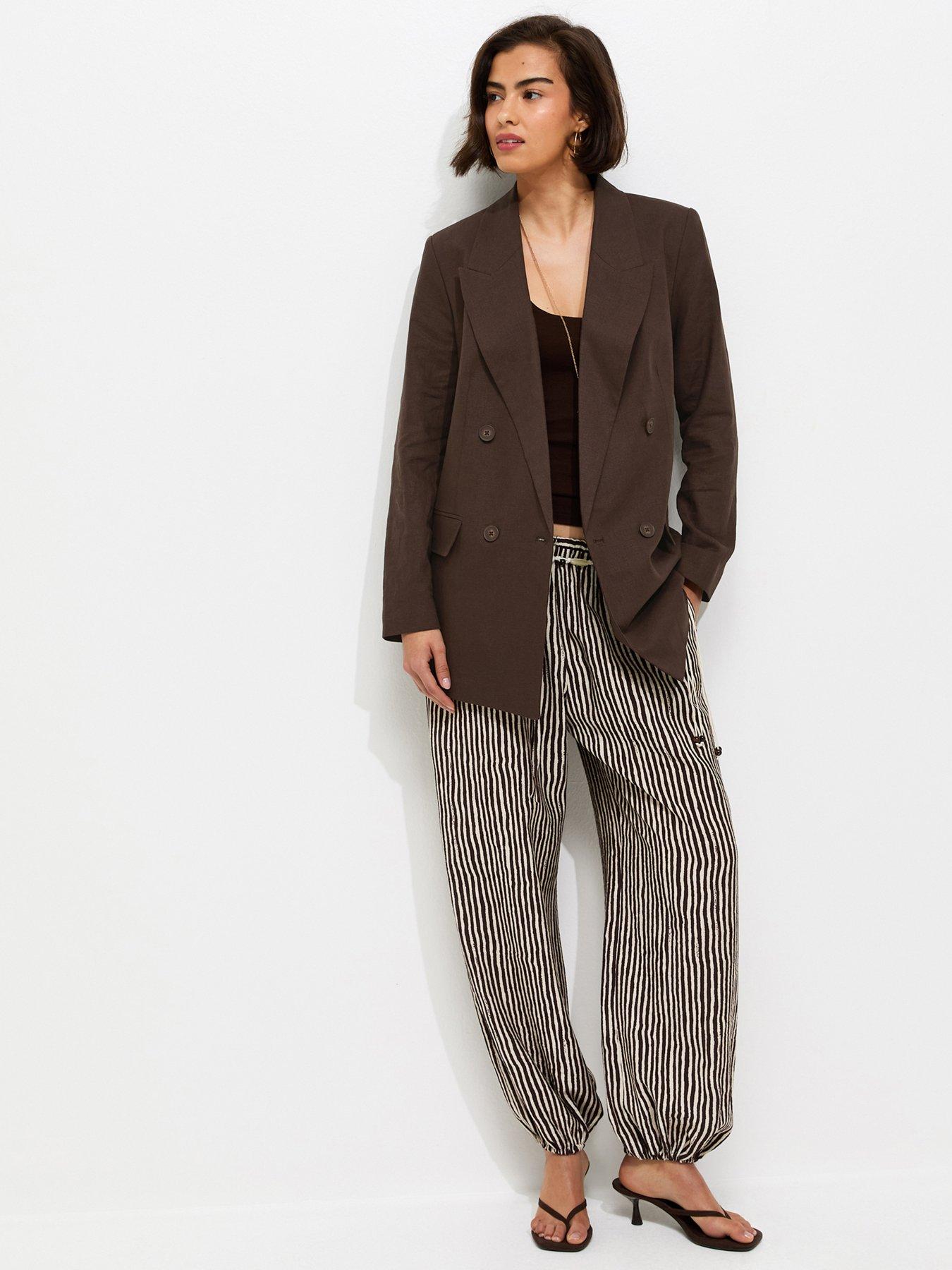Image 1 of 6 of New Look Dark Brown Linen Blend Blazer