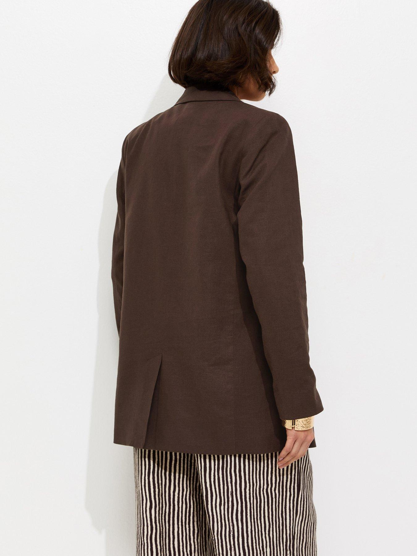 Image 2 of 6 of New Look Dark Brown Linen Blend Blazer