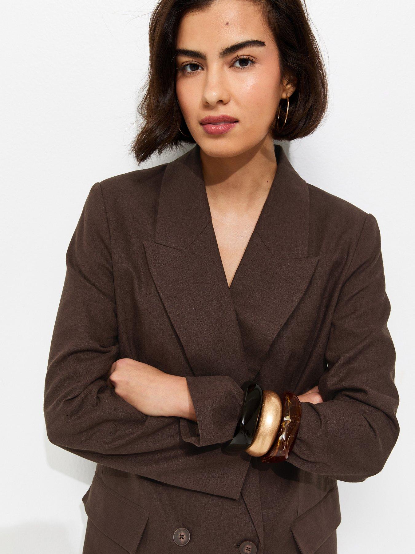 Image 5 of 6 of New Look Dark Brown Linen Blend Blazer