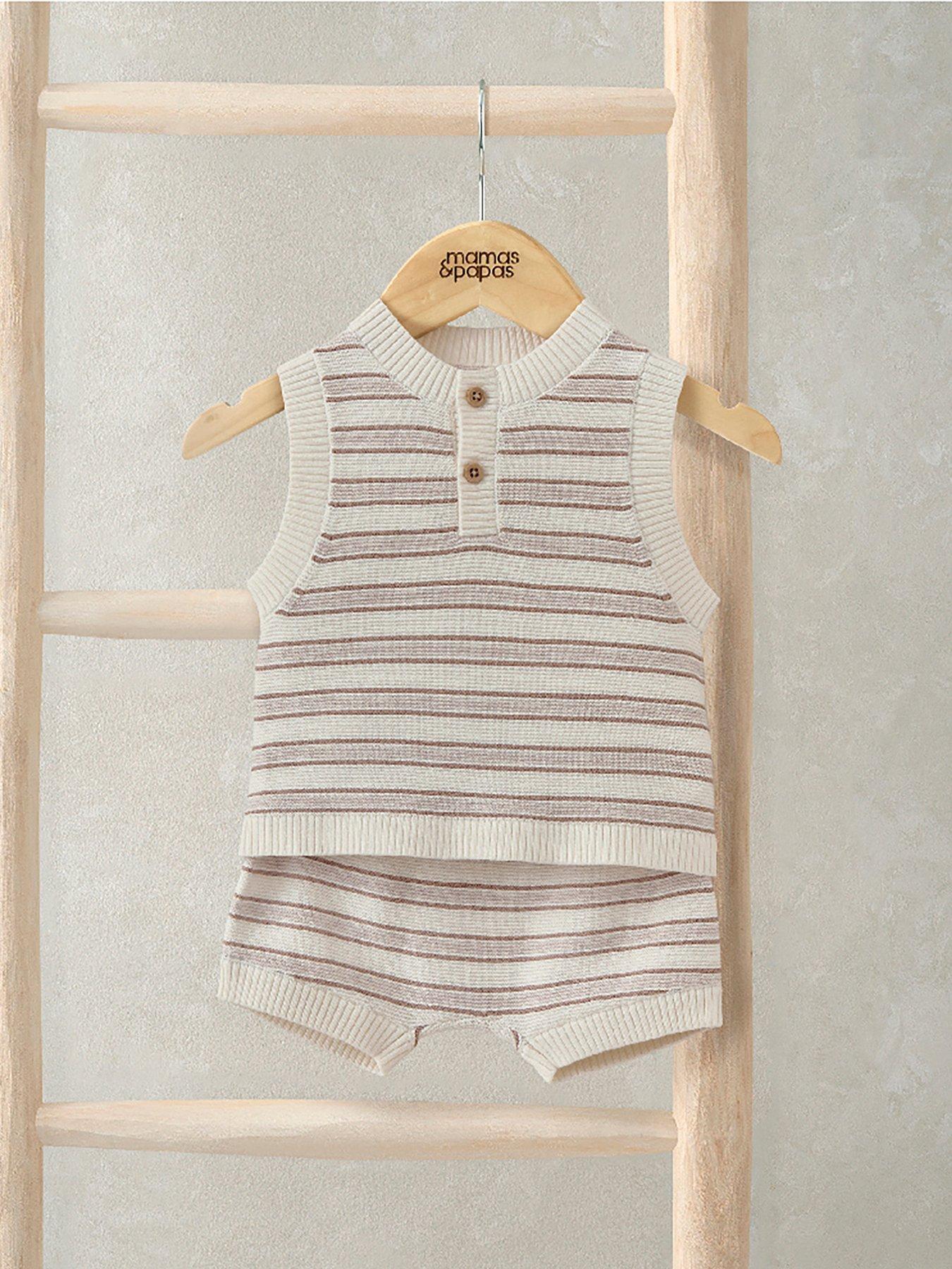 Mamas & Papas Baby Unisex Stripe Knitted Sleeveless Top & Shorts Set - Beige