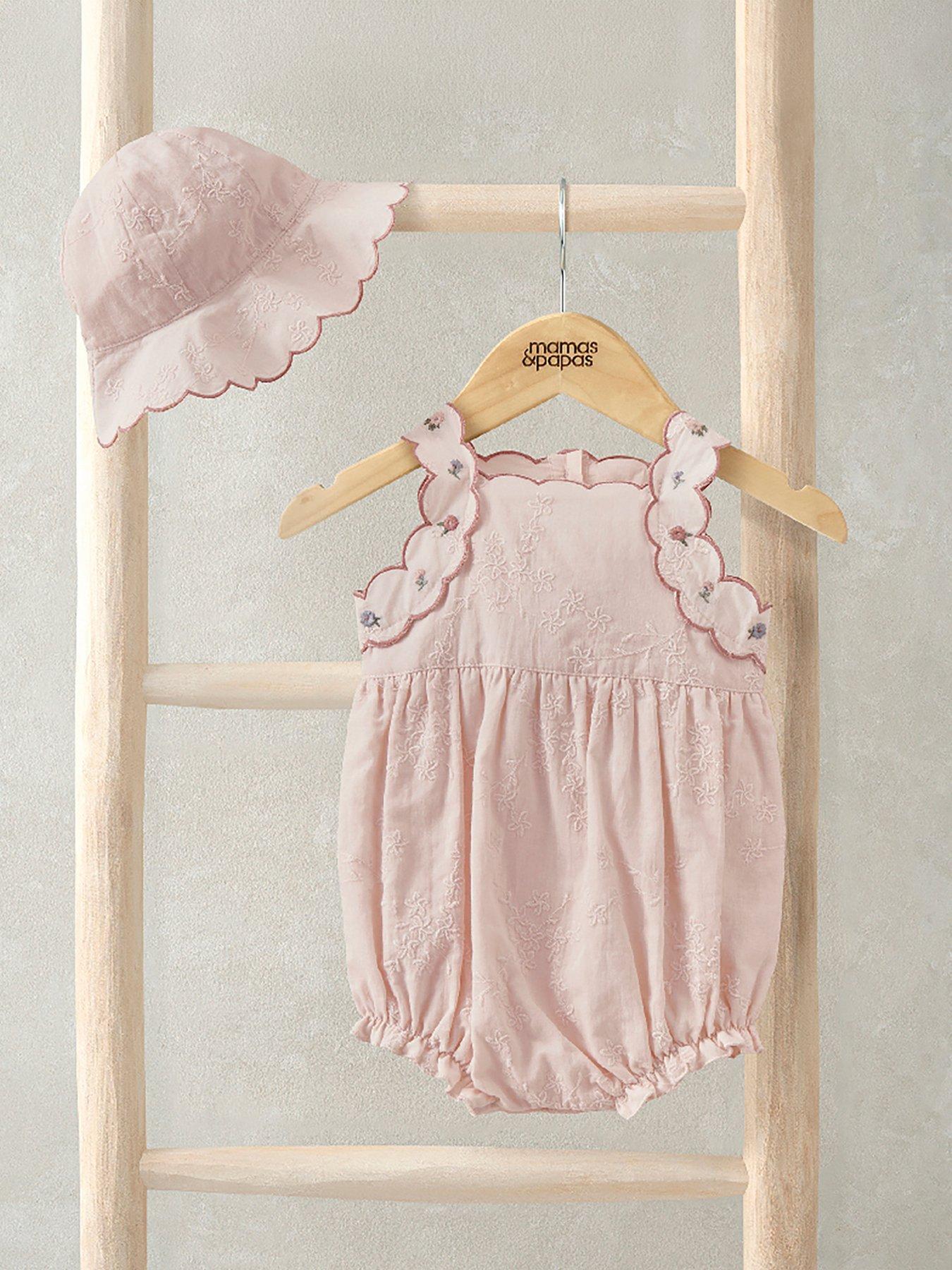 mamas-papas-baby-girls-floral-embroidered-romper-with-matching-sun-hat-pink