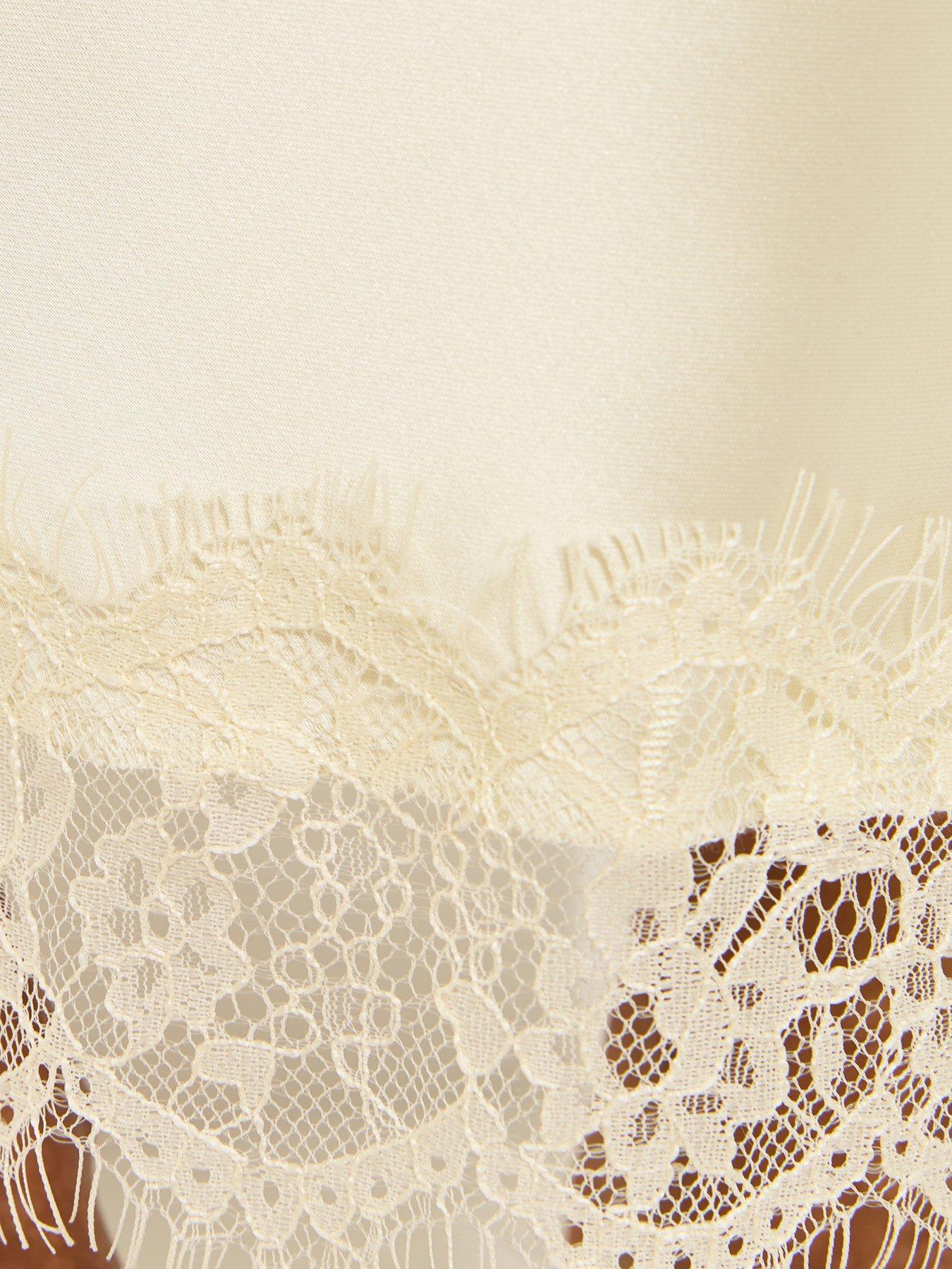 Image 5 of 5 of New Look Satin Lace Hem Midi Skirt - Cream