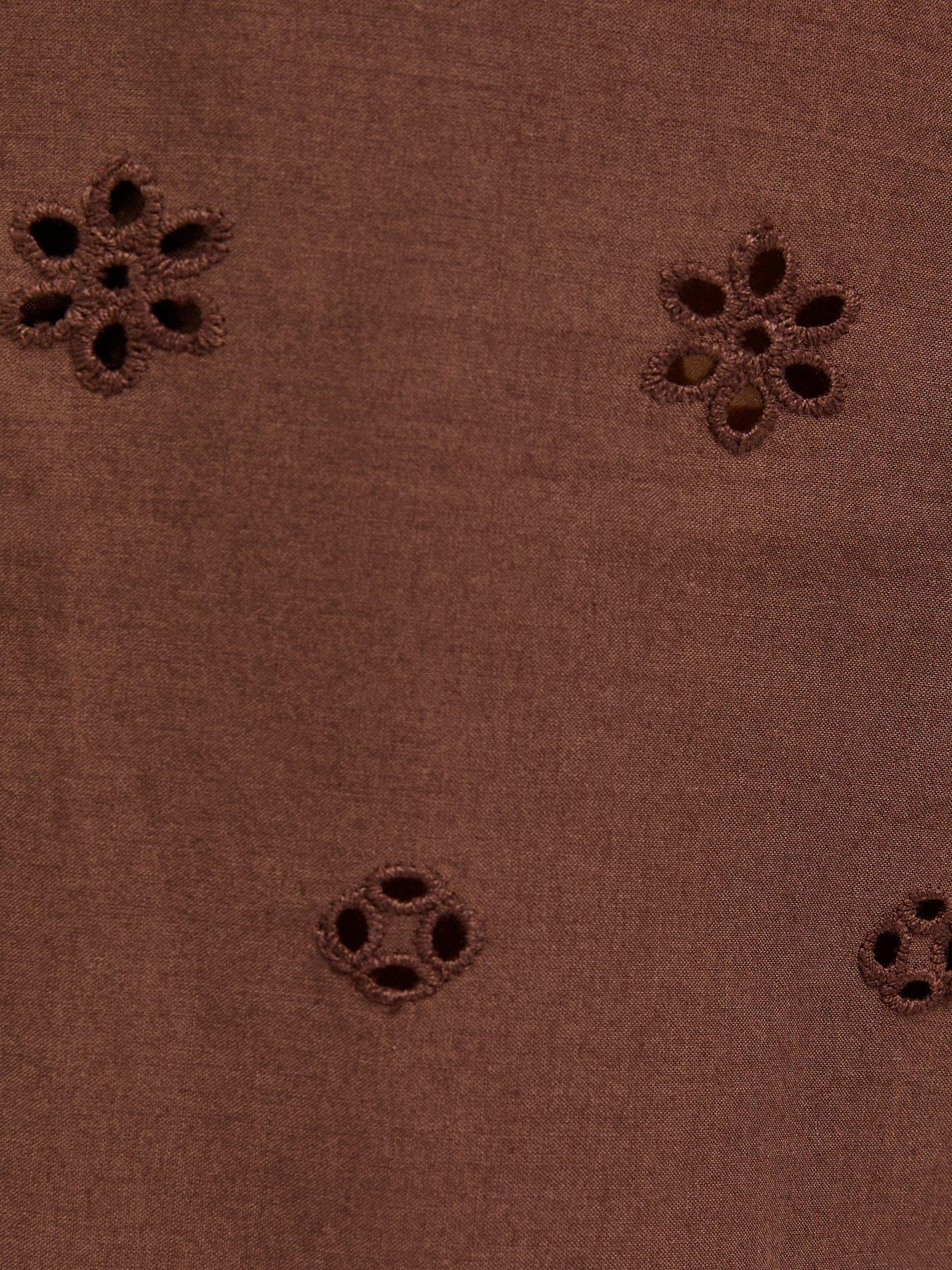 Image 5 of 5 of New Look Cotton Broderie Wide Leg Co-Ord Trousers - Brown