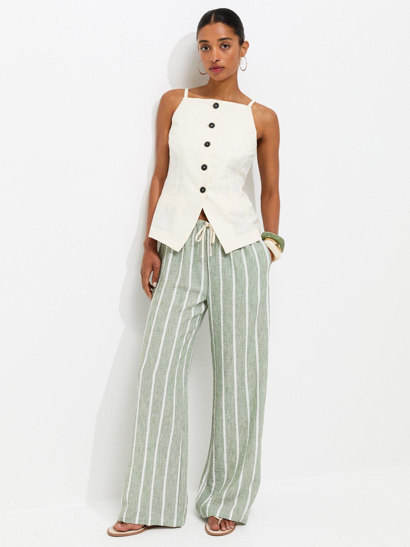 New Look Striped Wide Leg Trousers - Green