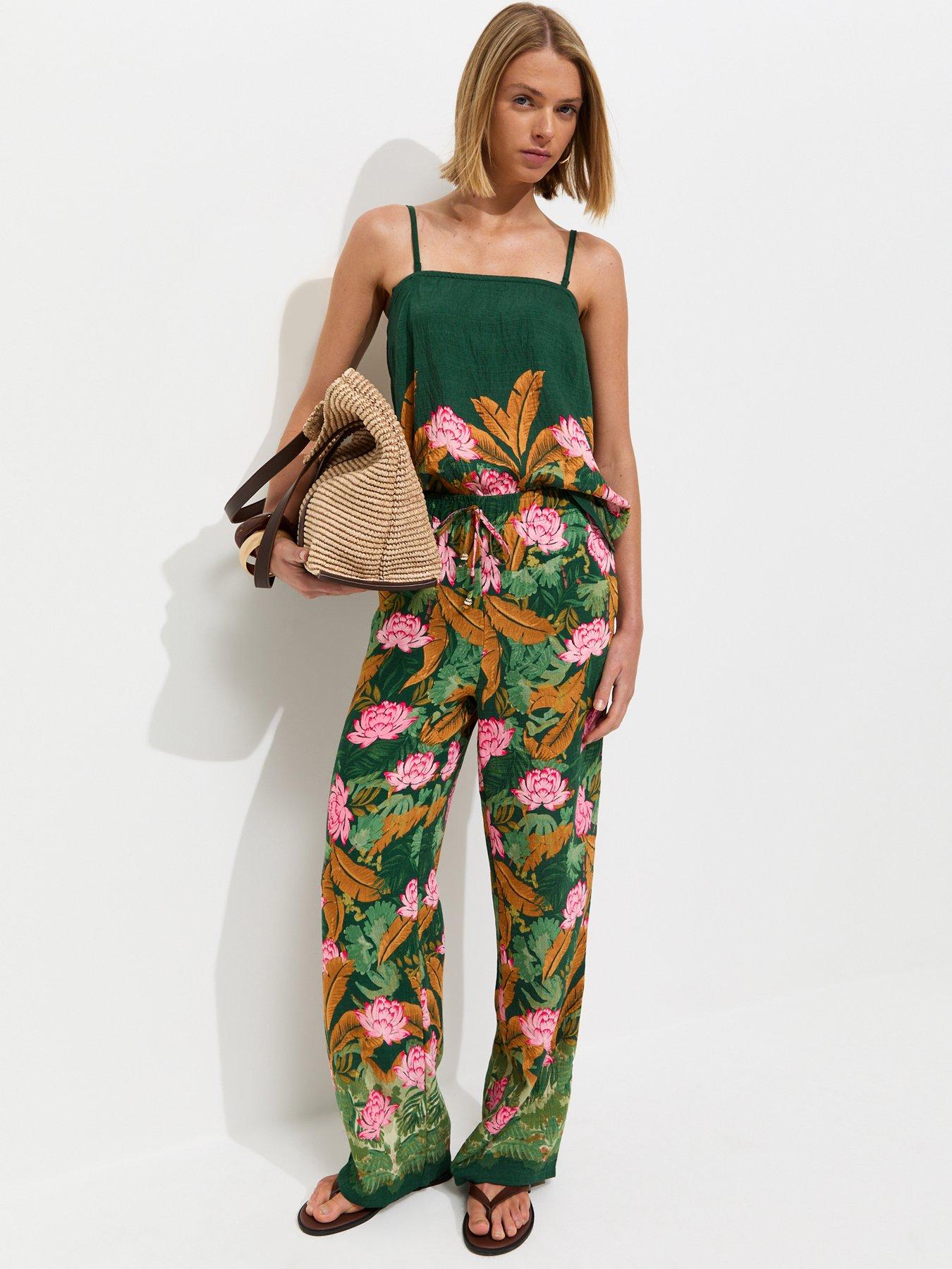 New Look Palm Goya Wide Leg Co-ord Trousers - Green