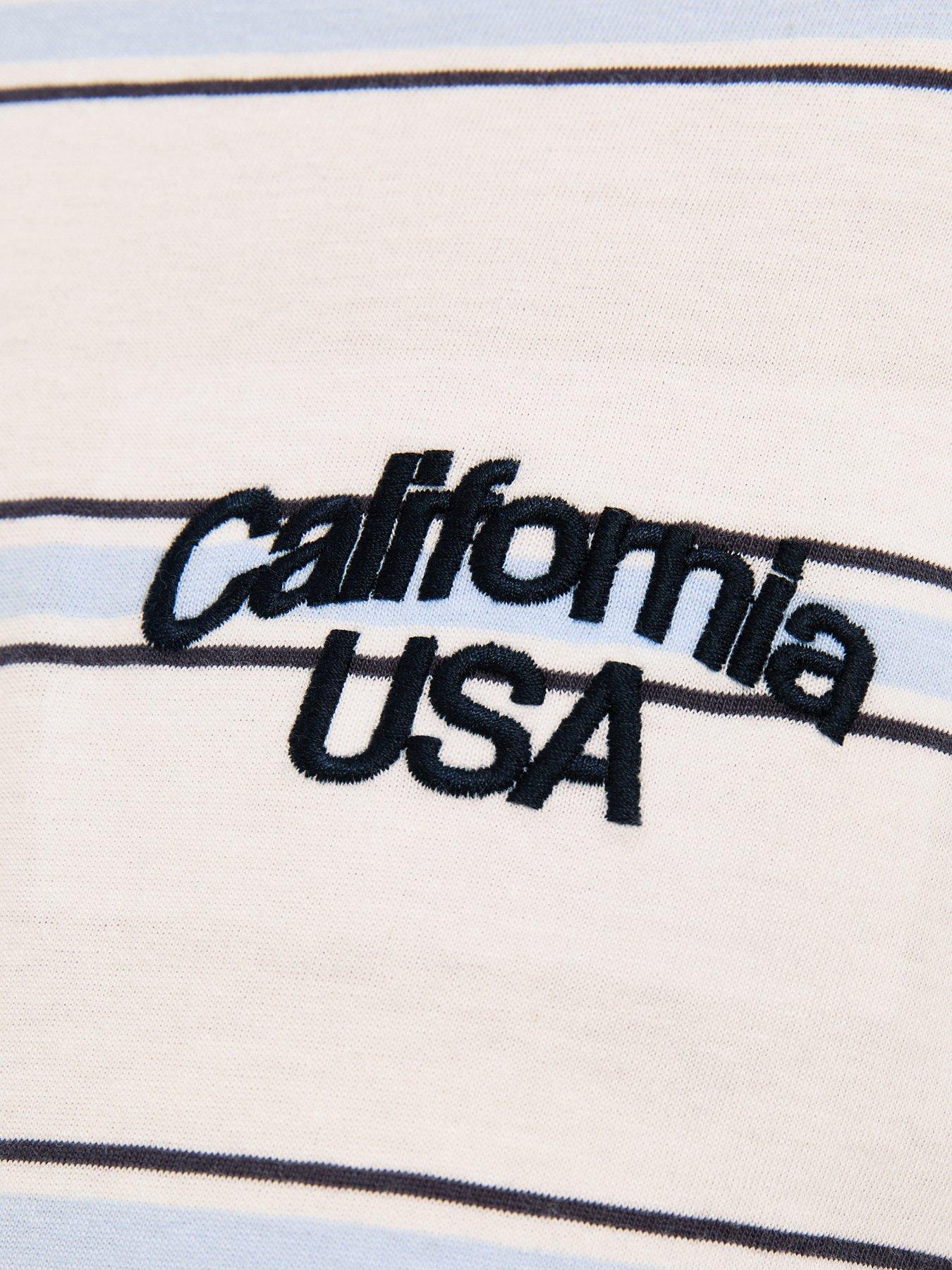 Image 5 of 5 of New Look Cotton Stripe California Embroidery Oversized T-Shirt - Cream