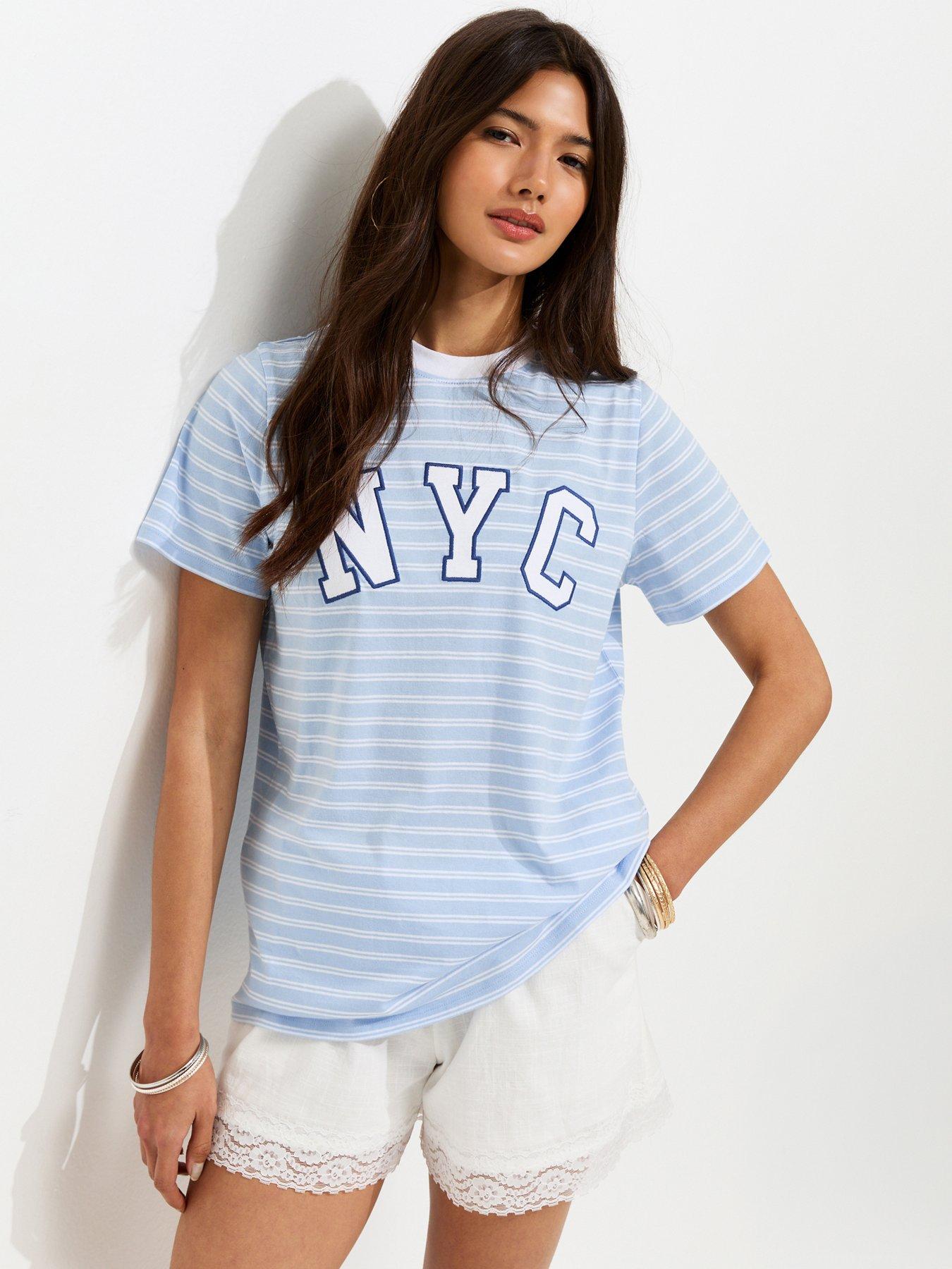 New Look Cotton Striped Nyc Relaxed Fit T-Shirt - Blue