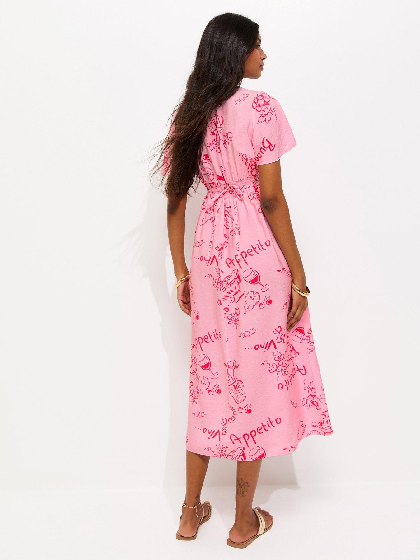 Image 2 of 5 of New Look Vino Print Flutter Sleeve Midi Dress - Pink