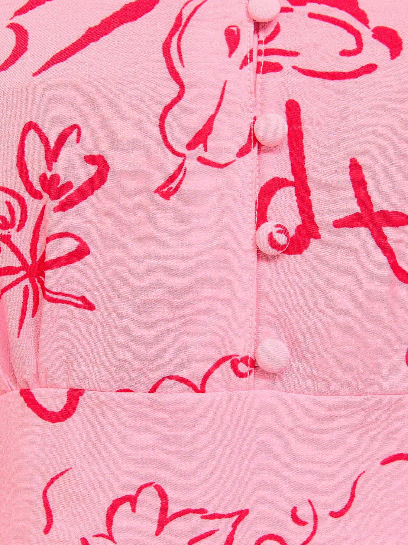 Image 5 of 5 of New Look Vino Print Flutter Sleeve Midi Dress - Pink