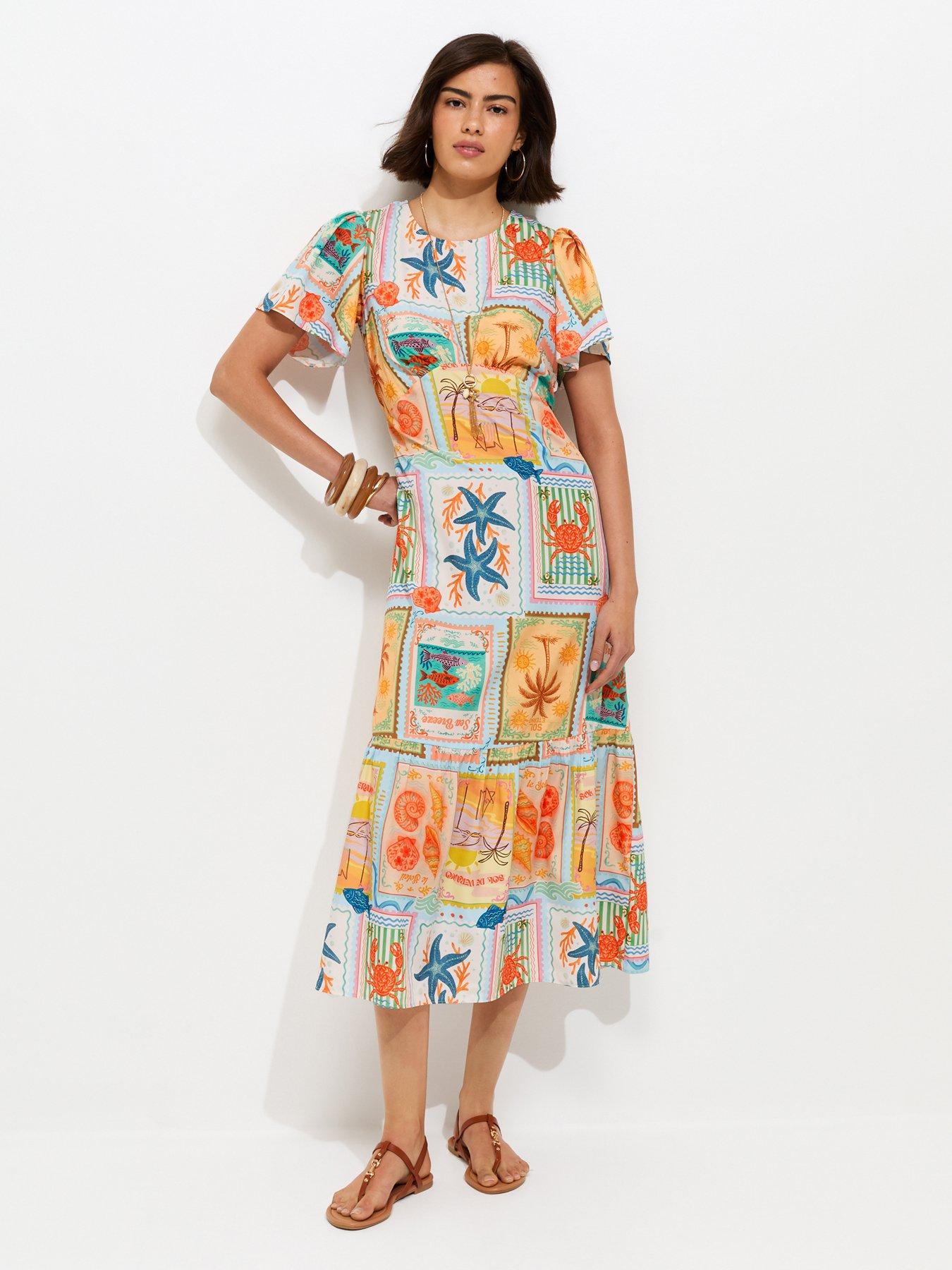 New Look Seaside Print Crepe Midi Dress - Multi