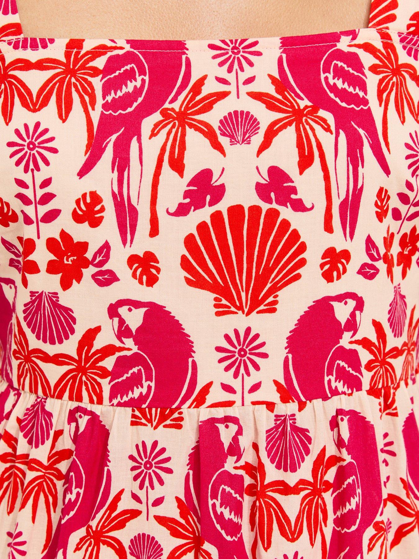 Image 5 of 5 of New Look Parrot Patterned Ruffle Strap Midi Dress - Pink