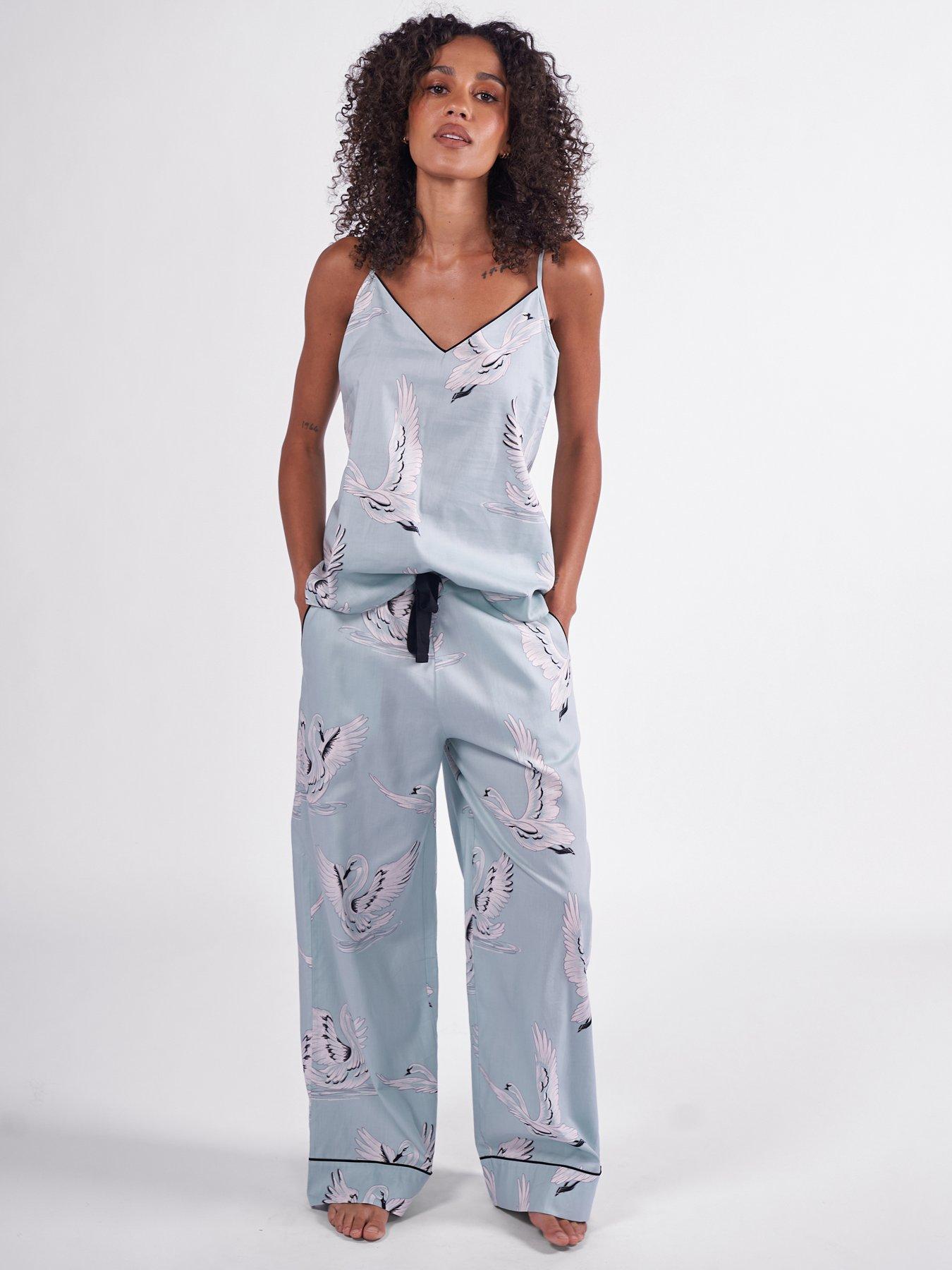 Cyberjammies Cyberjammies Grace Mint Green Swan Print Cami  &  Wide Leg Pyjama Bottoms
