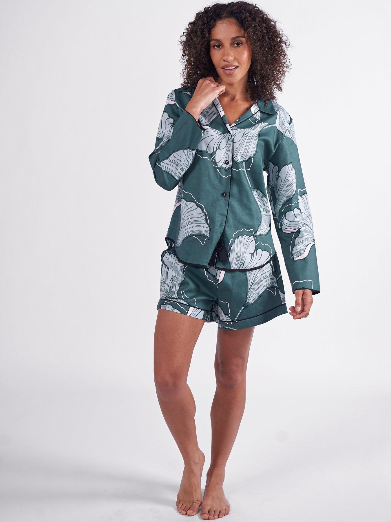 Cyberjammies Cyberjammies Grace Green Floral Print L/Slv Pyjama Top  &  Shorts Set