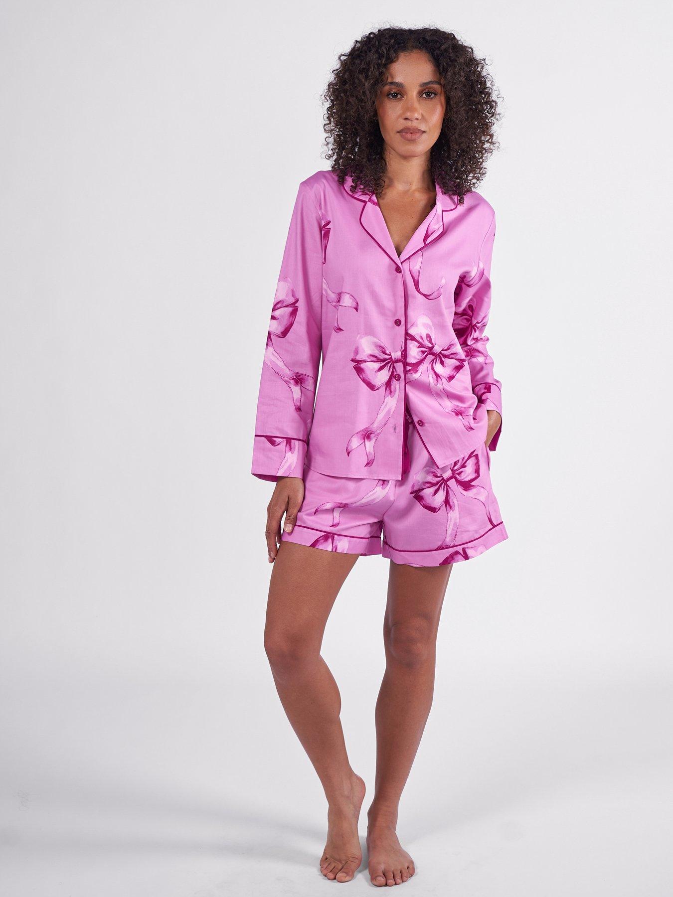Cyberjammies Cyberjammies Belle Pink Bow Print L/Slv Pyjama Top  &  Shorts Set