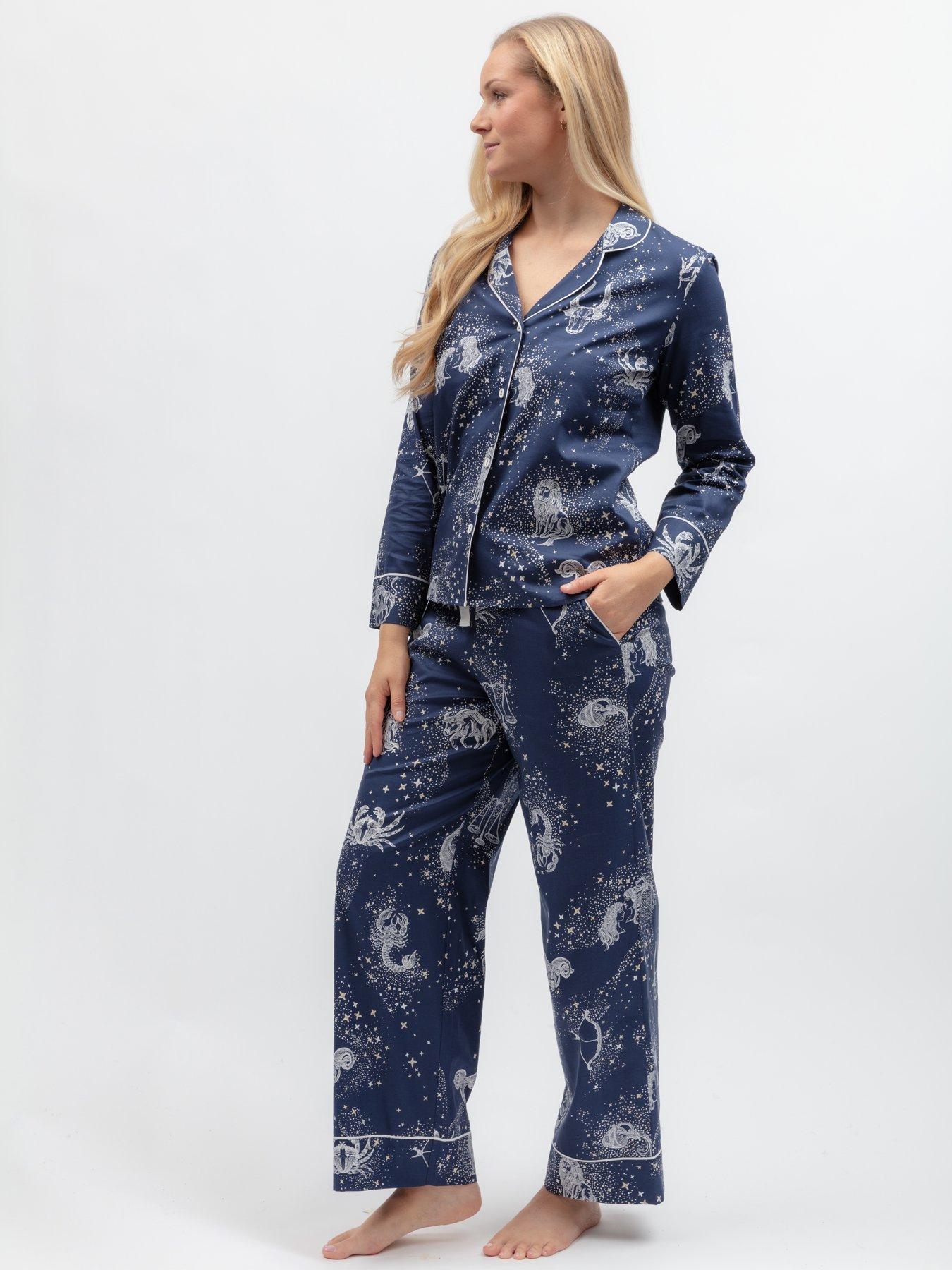 Image 3 of 6 of Cyberjammies Cyberjammies Celestial Nights Navy Zodiac Print L/Slv Pyjama Top &amp; Bottoms Set