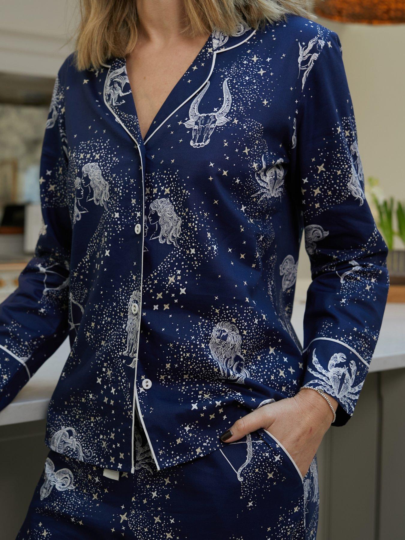 Image 4 of 6 of Cyberjammies Cyberjammies Celestial Nights Navy Zodiac Print L/Slv Pyjama Top &amp; Bottoms Set