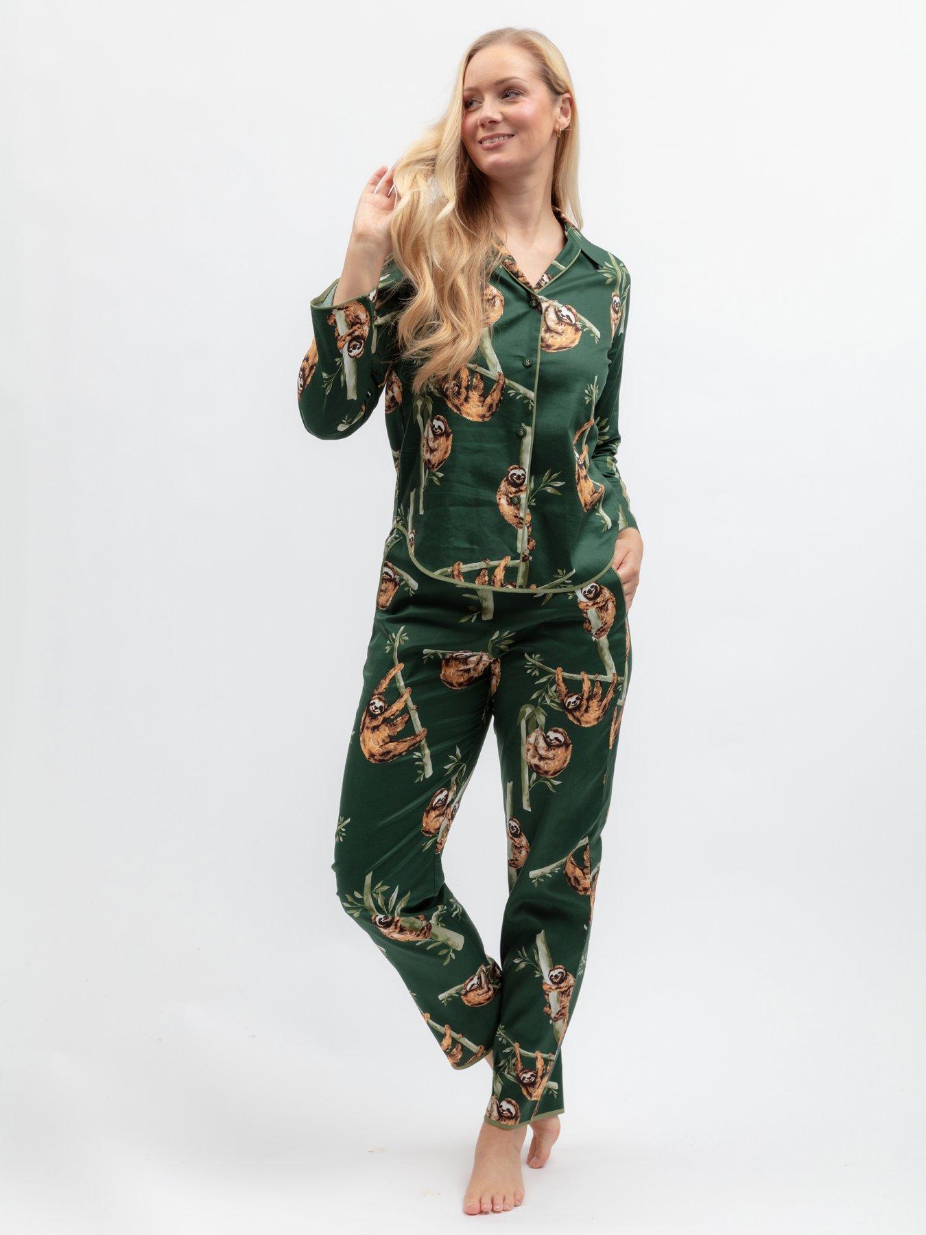 Cyberjammies Cyberjammies Ember Dark Green Sloth Print Longsleeve Pyjama Set
