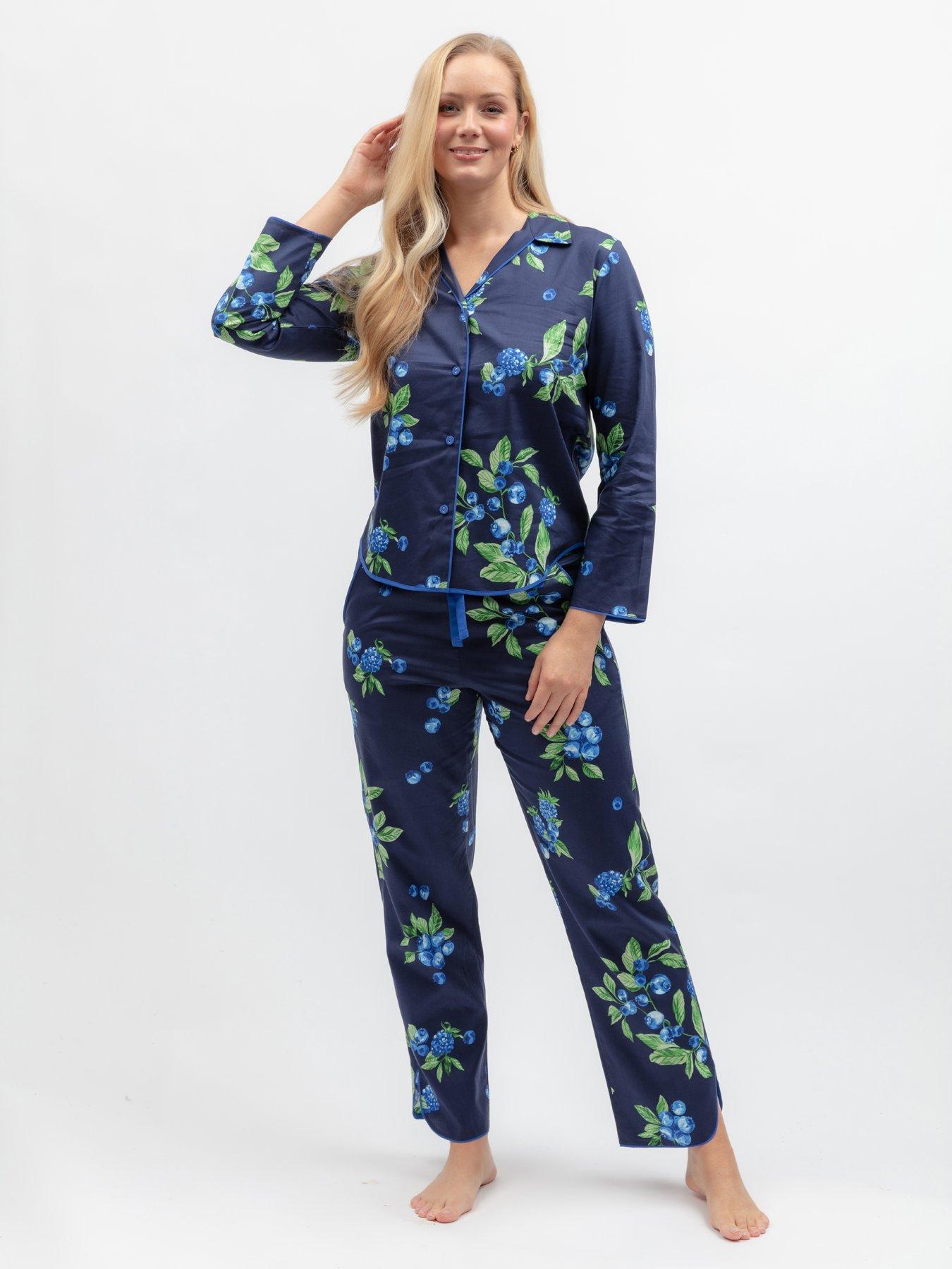 Cyberjammies Midnight Berry Fruit Print Long Sleeve Pyjama Top  &  Bottoms Set - Navy