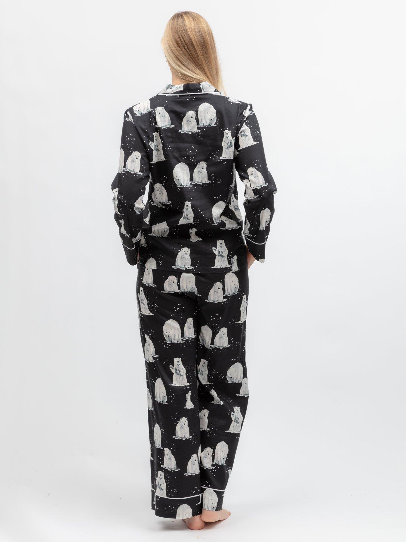 Image 2 of 6 of Cyberjammies Cyberjammies Polar Drift Black Polar Bear Print L/Slv Pyjama Top &amp; Bottoms Set