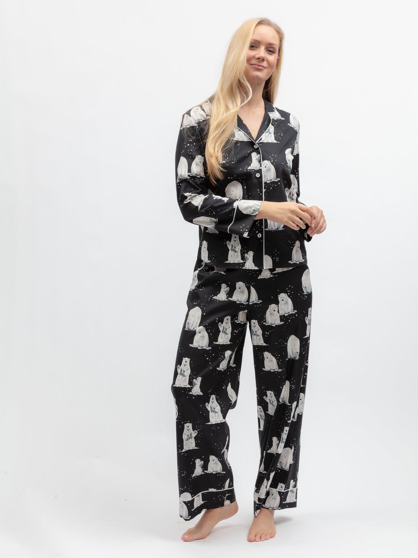 Image 3 of 6 of Cyberjammies Cyberjammies Polar Drift Black Polar Bear Print L/Slv Pyjama Top &amp; Bottoms Set