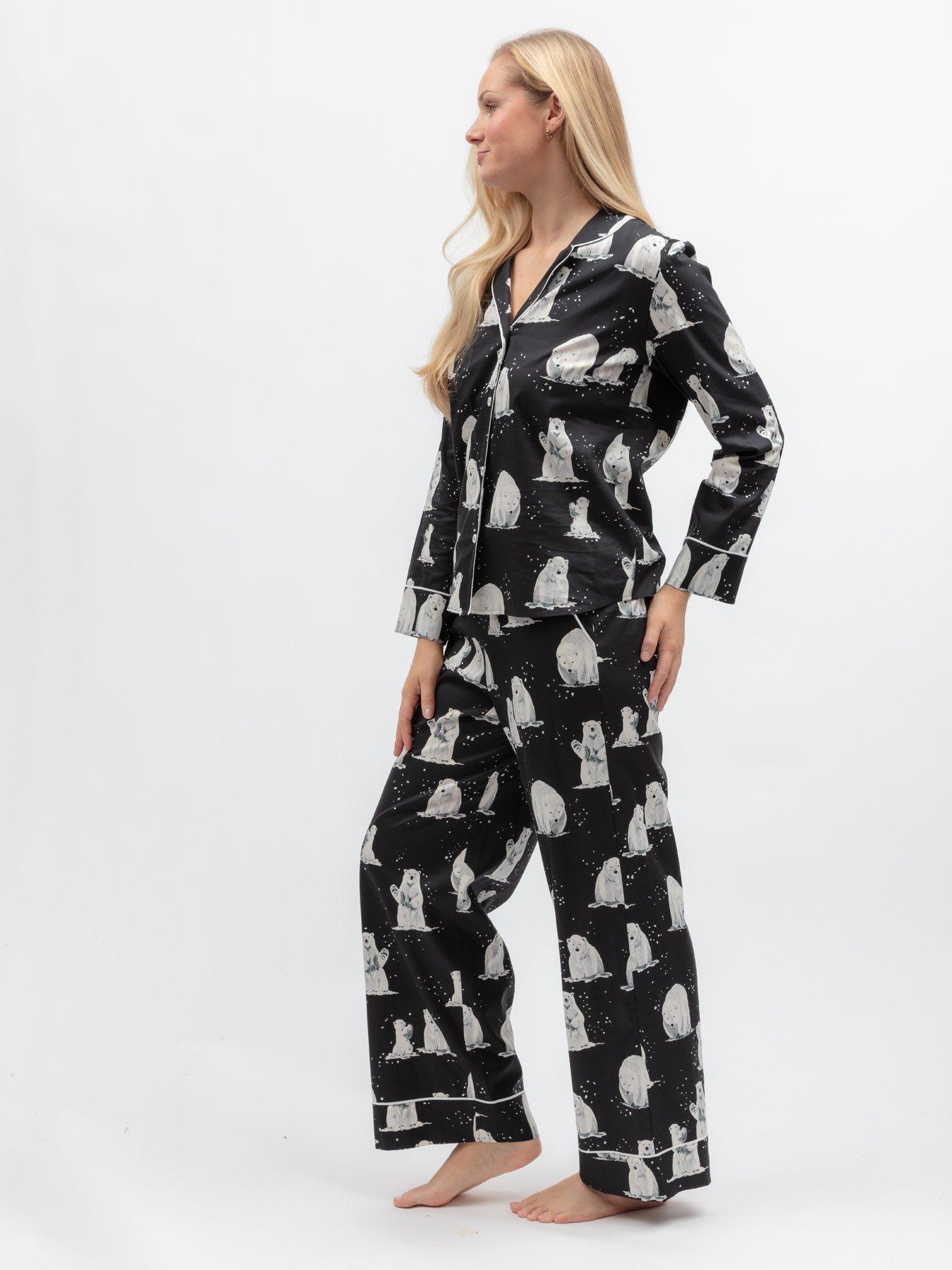 Image 4 of 6 of Cyberjammies Cyberjammies Polar Drift Black Polar Bear Print L/Slv Pyjama Top &amp; Bottoms Set