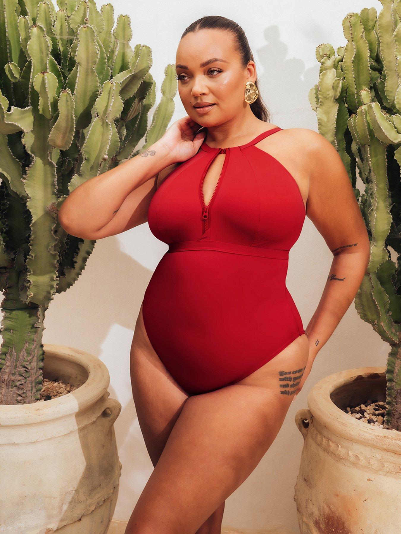 Image 1 of 5 of Curvy Kate Zip Tide Non-Wired Multiway Swimsuit - Red