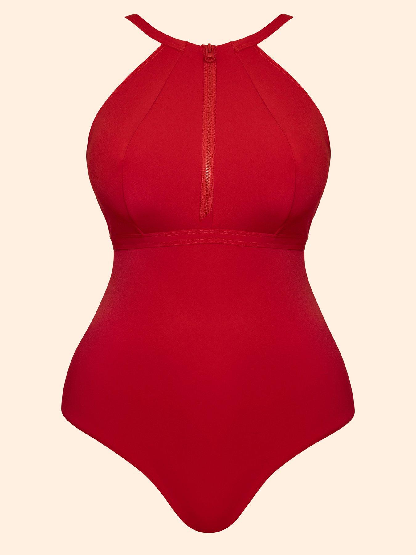 Image 5 of 5 of Curvy Kate Zip Tide Non-Wired Multiway Swimsuit - Red