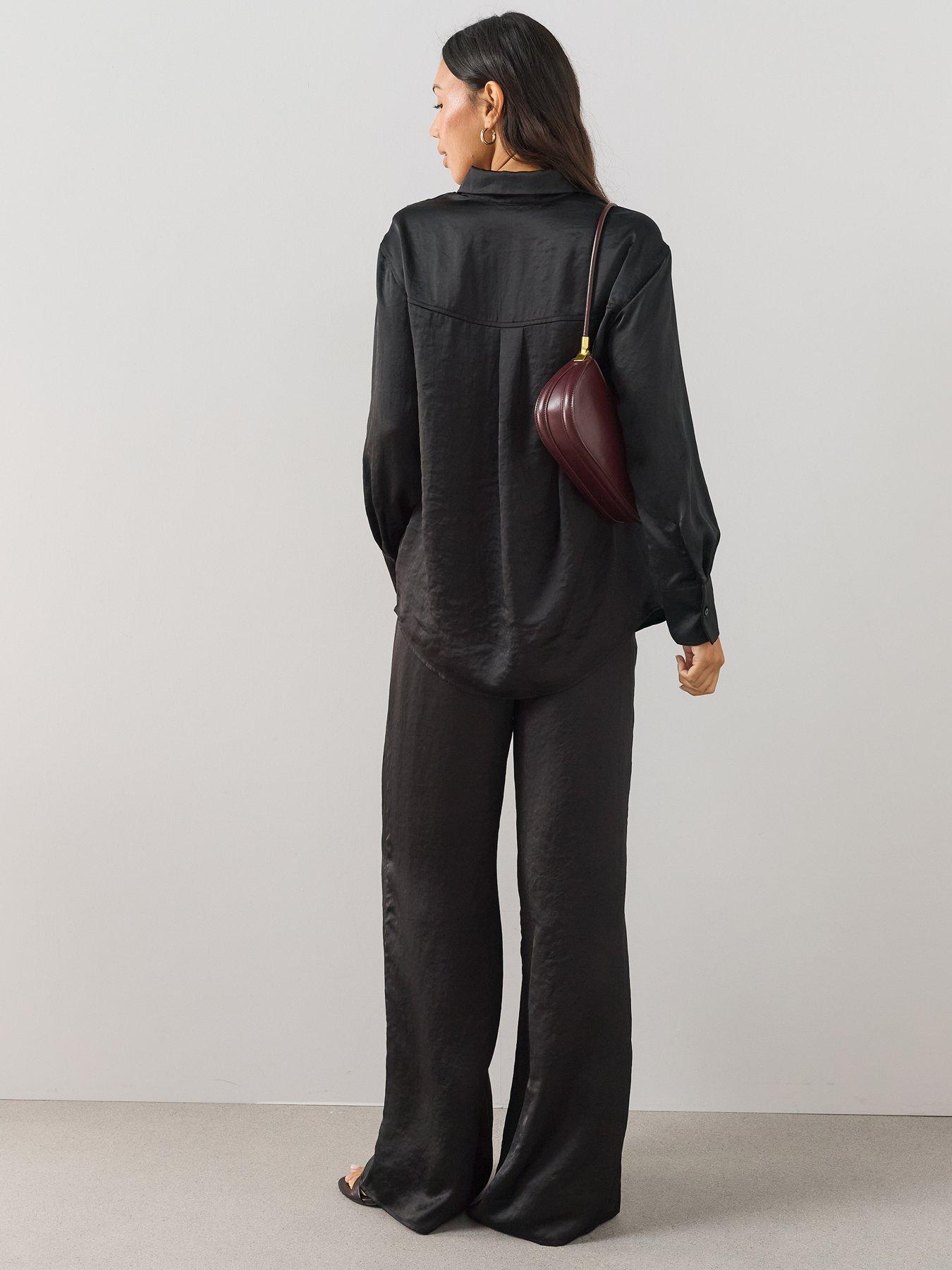 Image 2 of 7 of The Very Collection Satin Button Up Shirt - Black