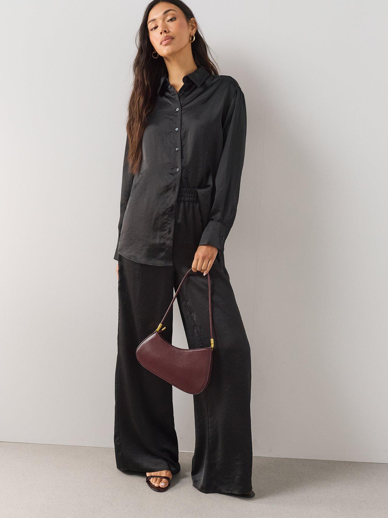 Image 3 of 7 of The Very Collection Satin Button Up Shirt - Black