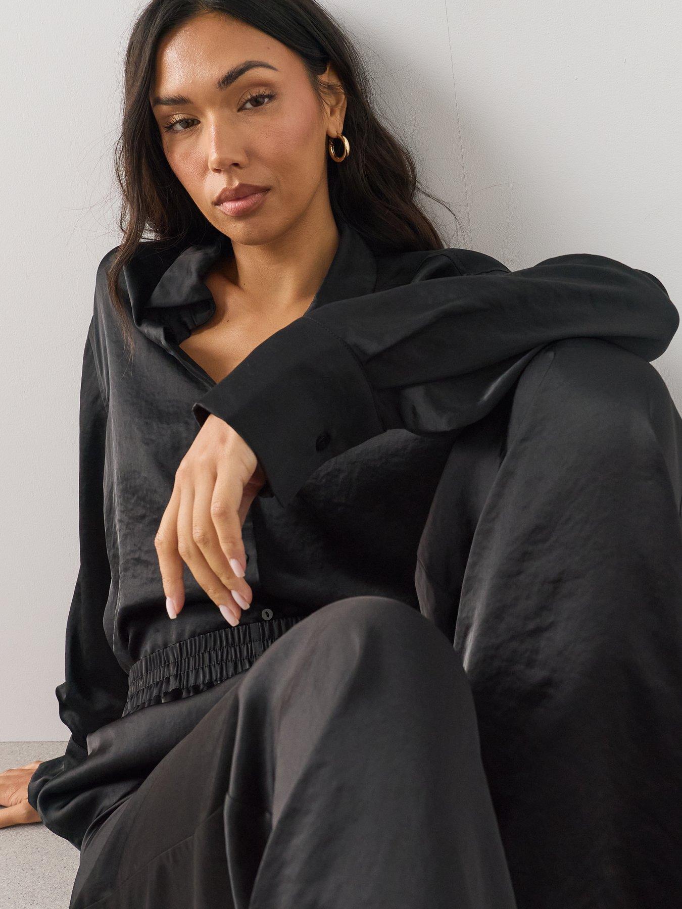 Image 4 of 7 of The Very Collection Satin Button Up Shirt - Black