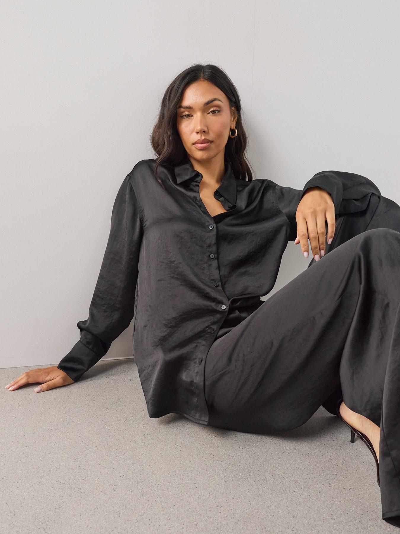 Image 5 of 7 of The Very Collection Satin Button Up Shirt - Black