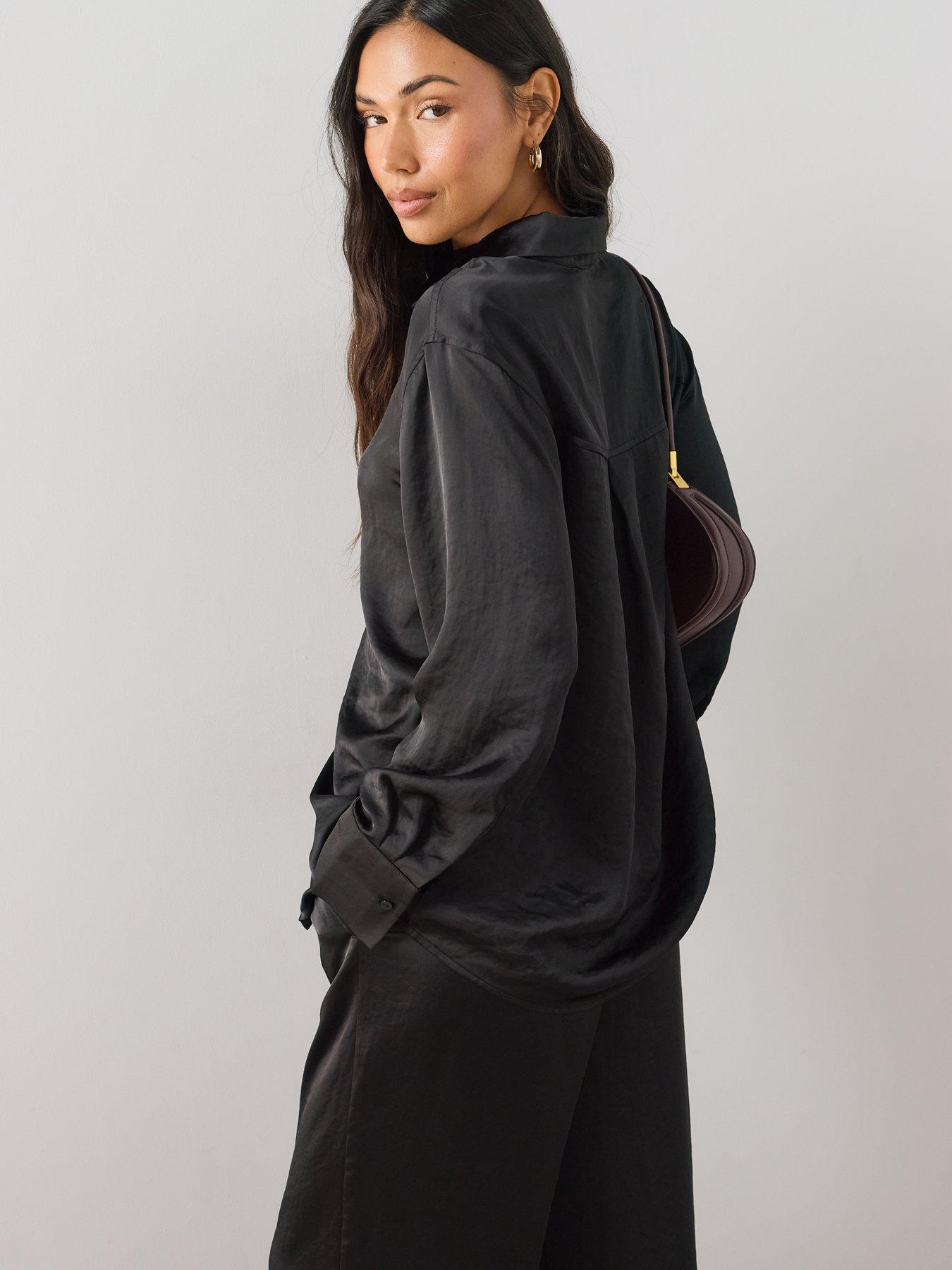 Image 6 of 7 of The Very Collection Satin Button Up Shirt - Black