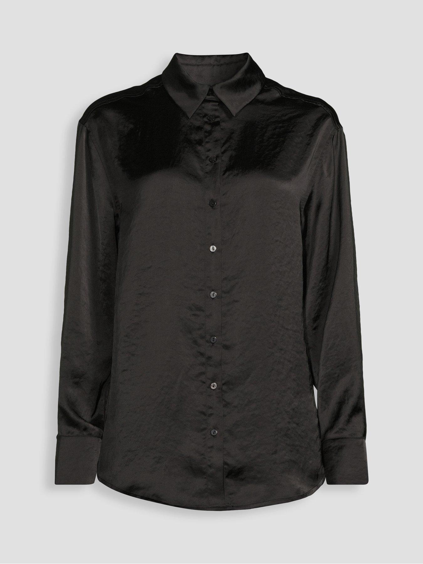 Image 7 of 7 of The Very Collection Satin Button Up Shirt - Black