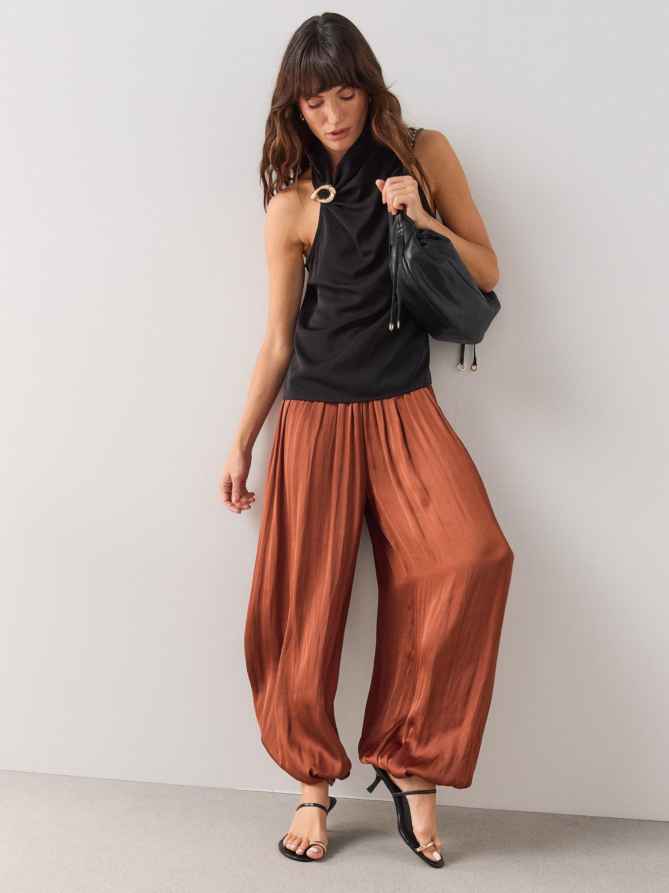 Image 1 of 7 of The Very Collection Satin Balloon Trousers - Orange