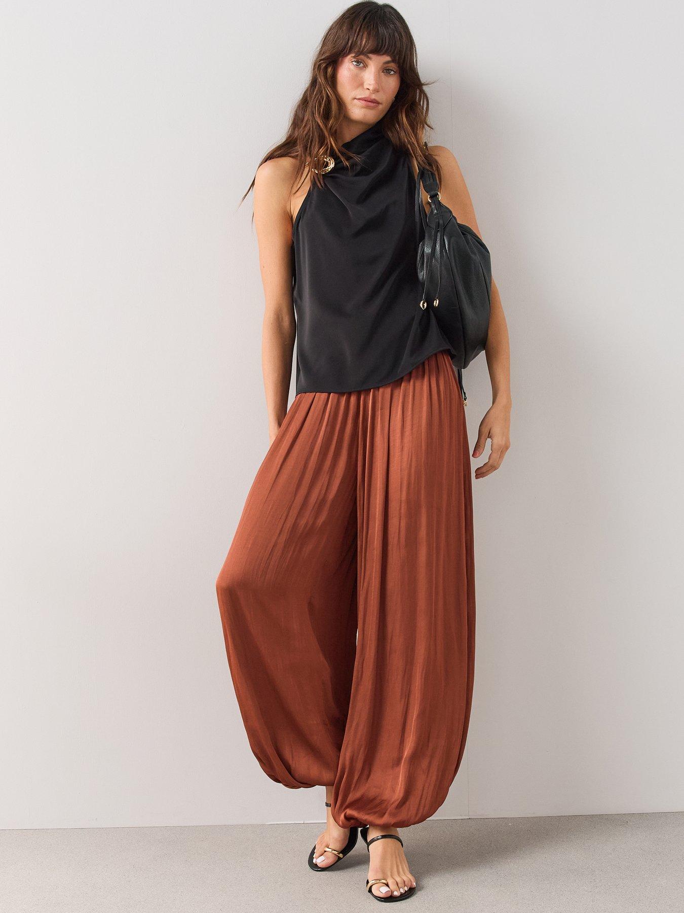 Image 3 of 7 of The Very Collection Satin Balloon Trousers - Orange