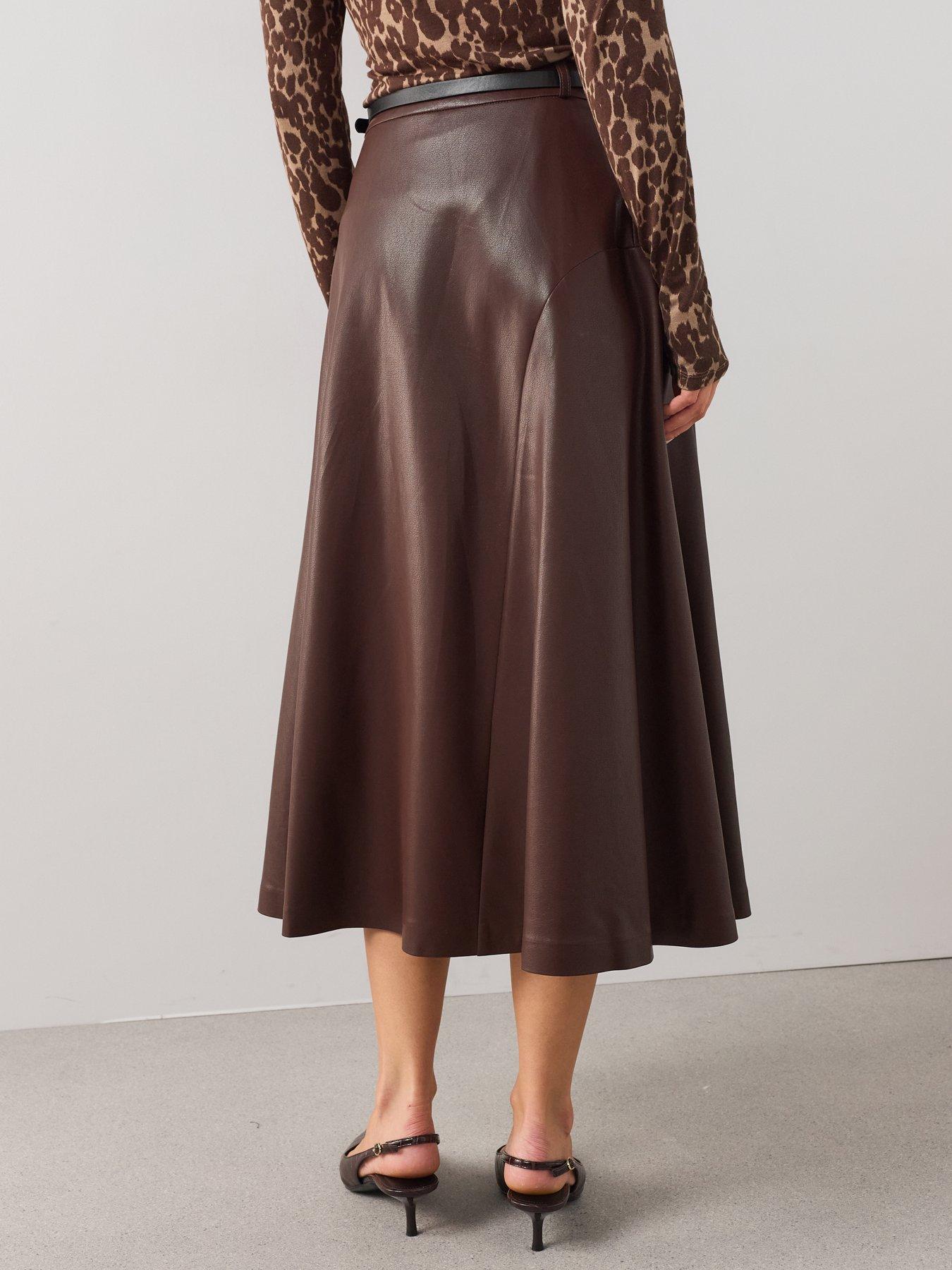 Image 2 of 6 of The Very Collection Pu Belted Midi Skirt - Brown