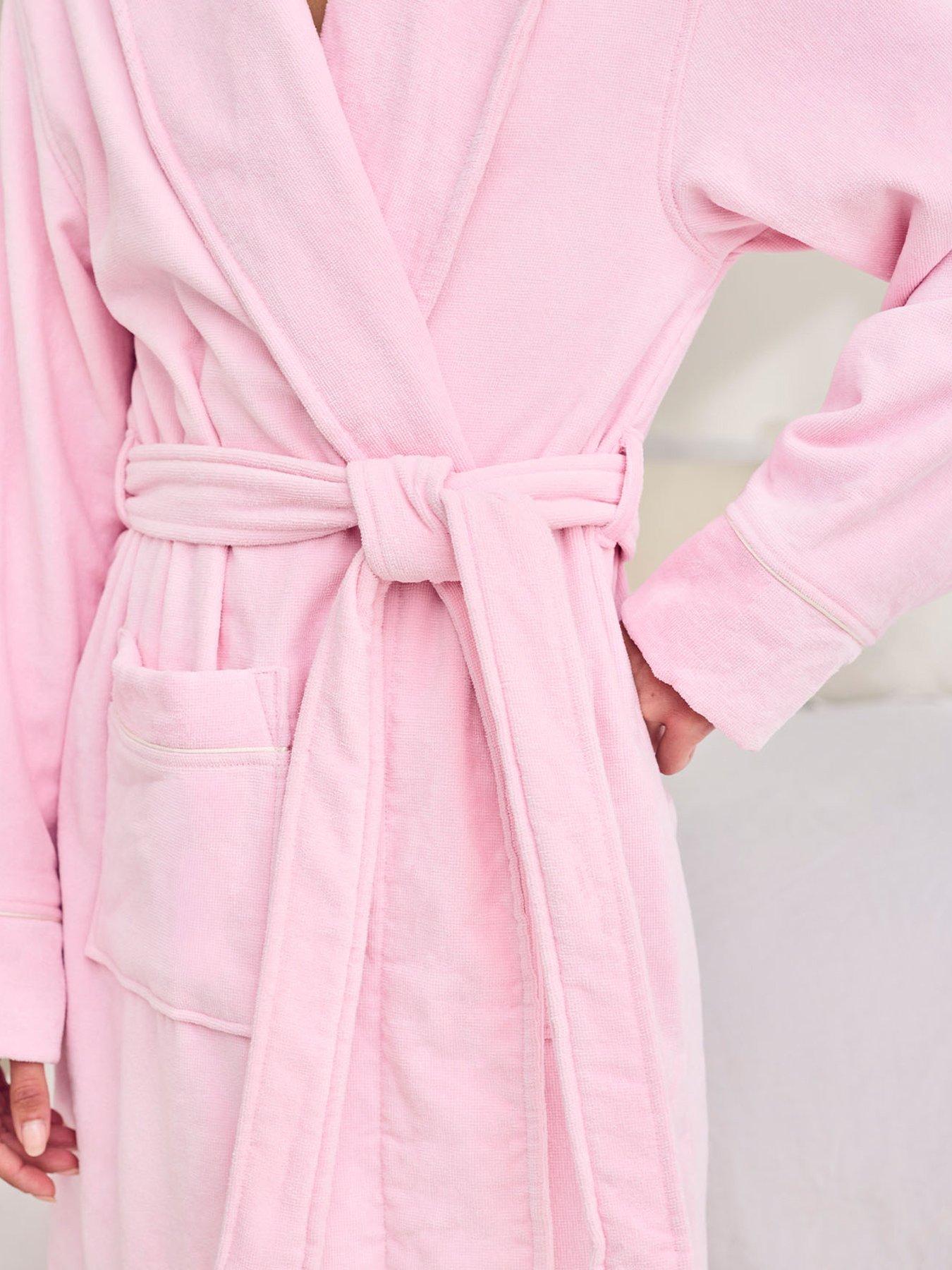 Image 4 of 5 of CHELSEA PEERS Chelsea Peers Cotton Towelling Embroidered Good Morning Dressing Gown - Pink