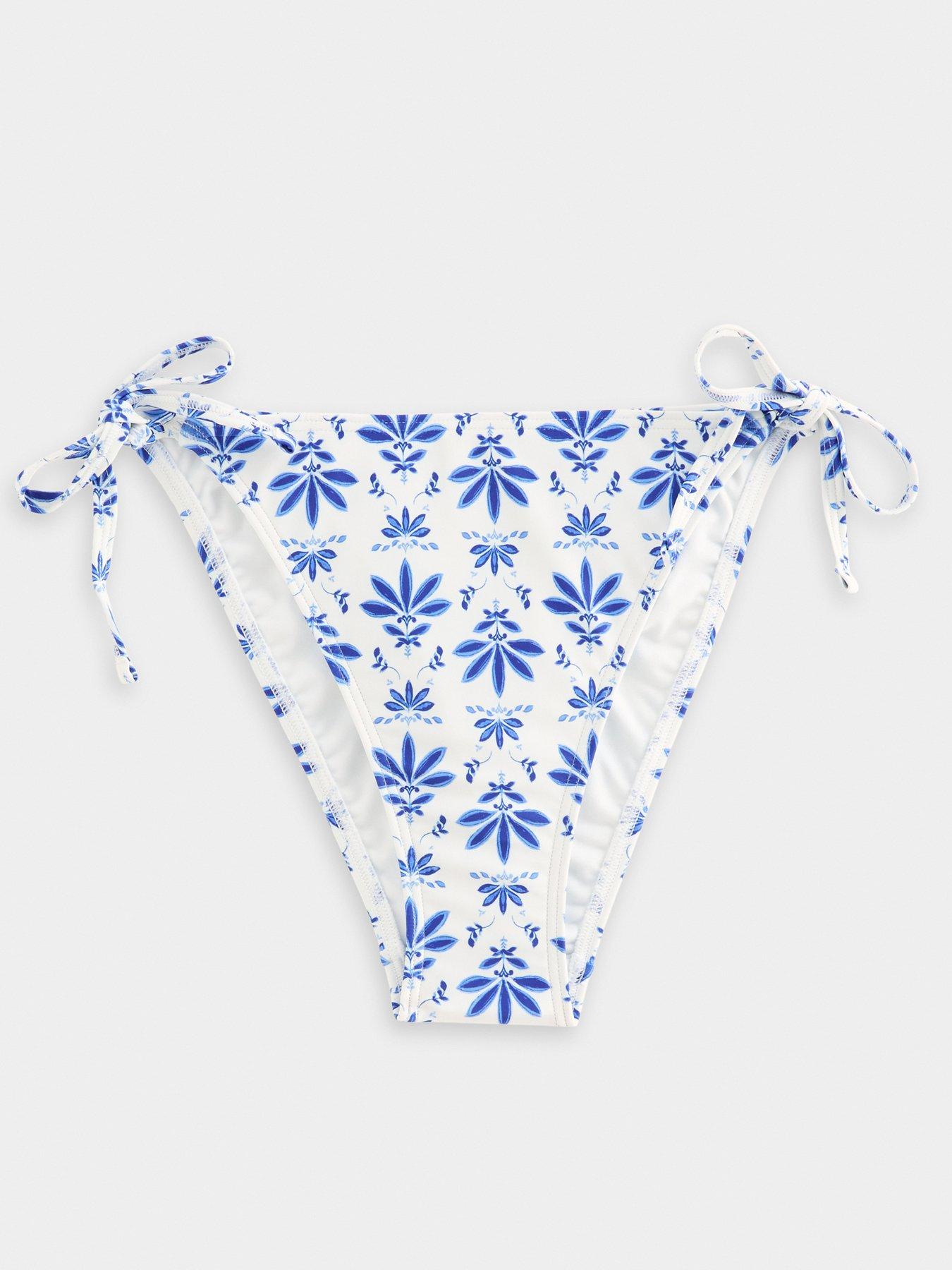 Image 6 of 6 of New Look Floral Print Tie Side Bikini Briefs - Blue