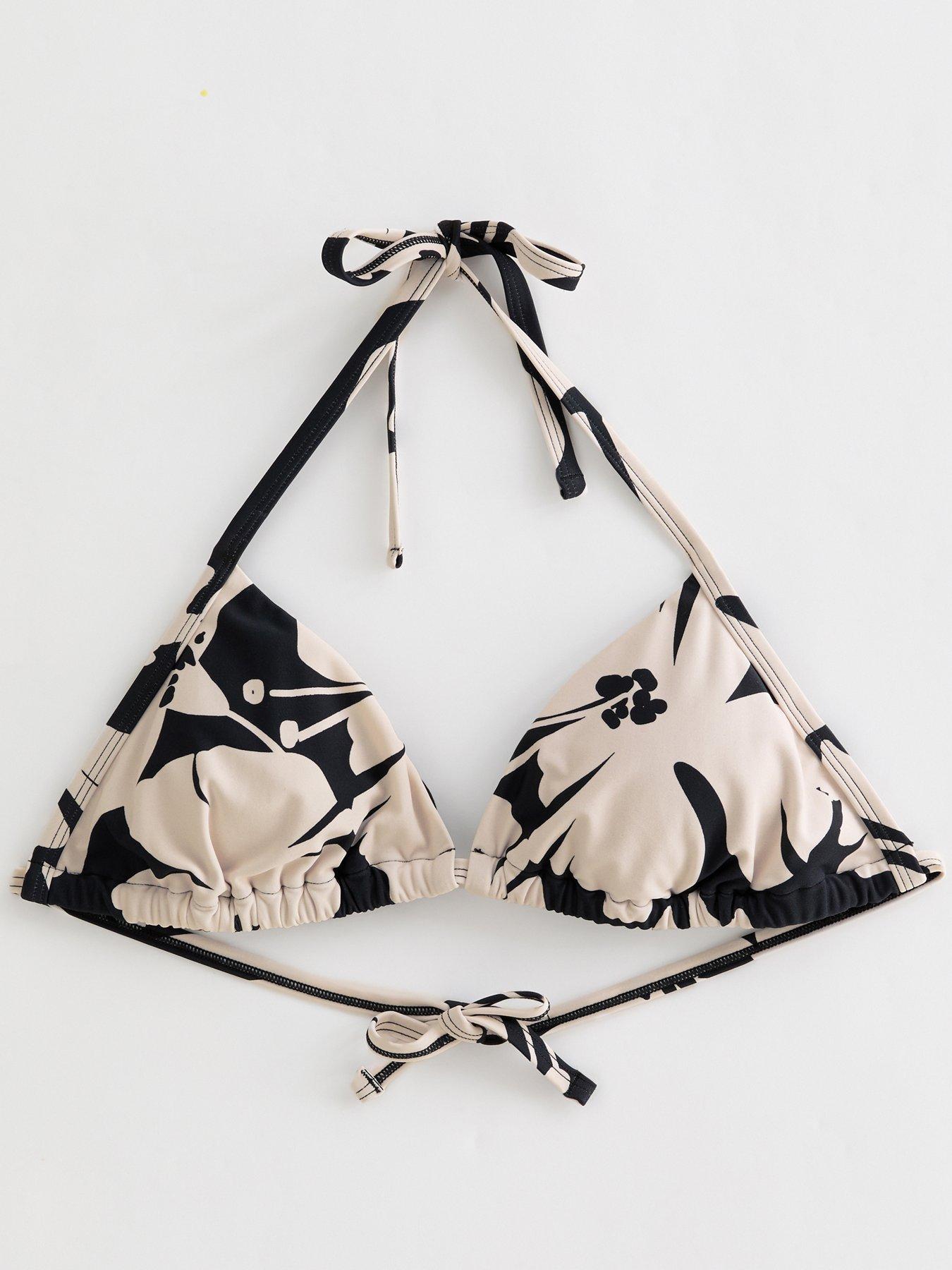 Image 6 of 6 of New Look Black Hibiscus Print Triangle Bikini Top