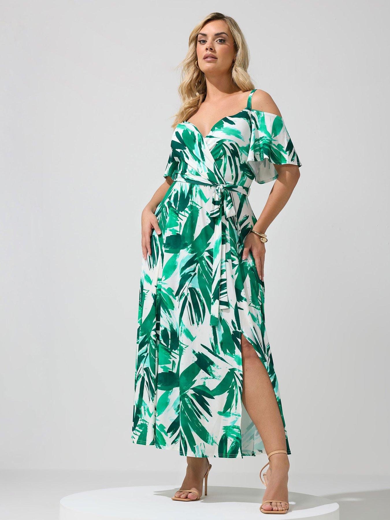 Image 1 of 4 of Yours Curve Abstract Cold Shoulder Maxi Dress