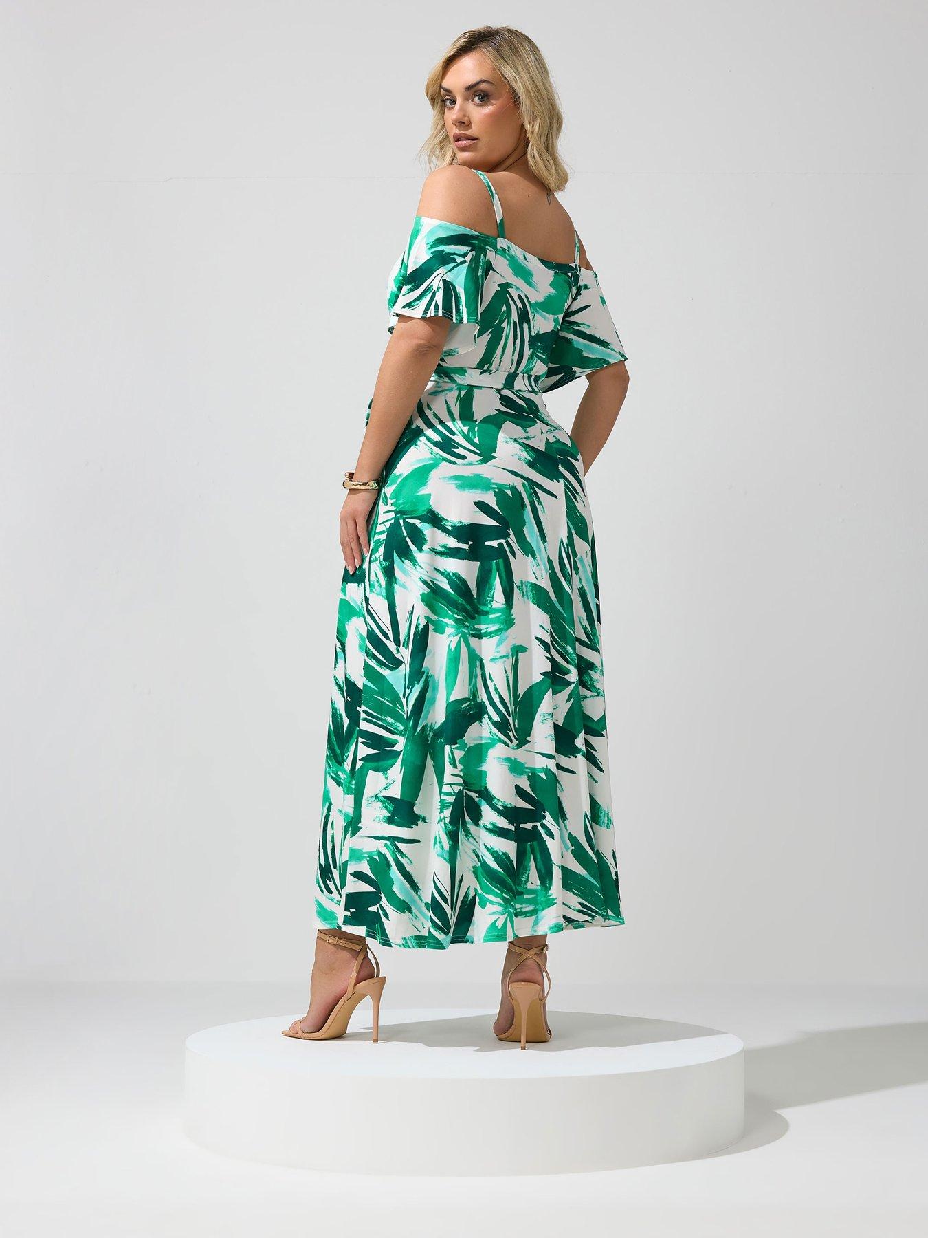yours-curve-abstract-cold-shoulder-maxi-dress-greenstillFront