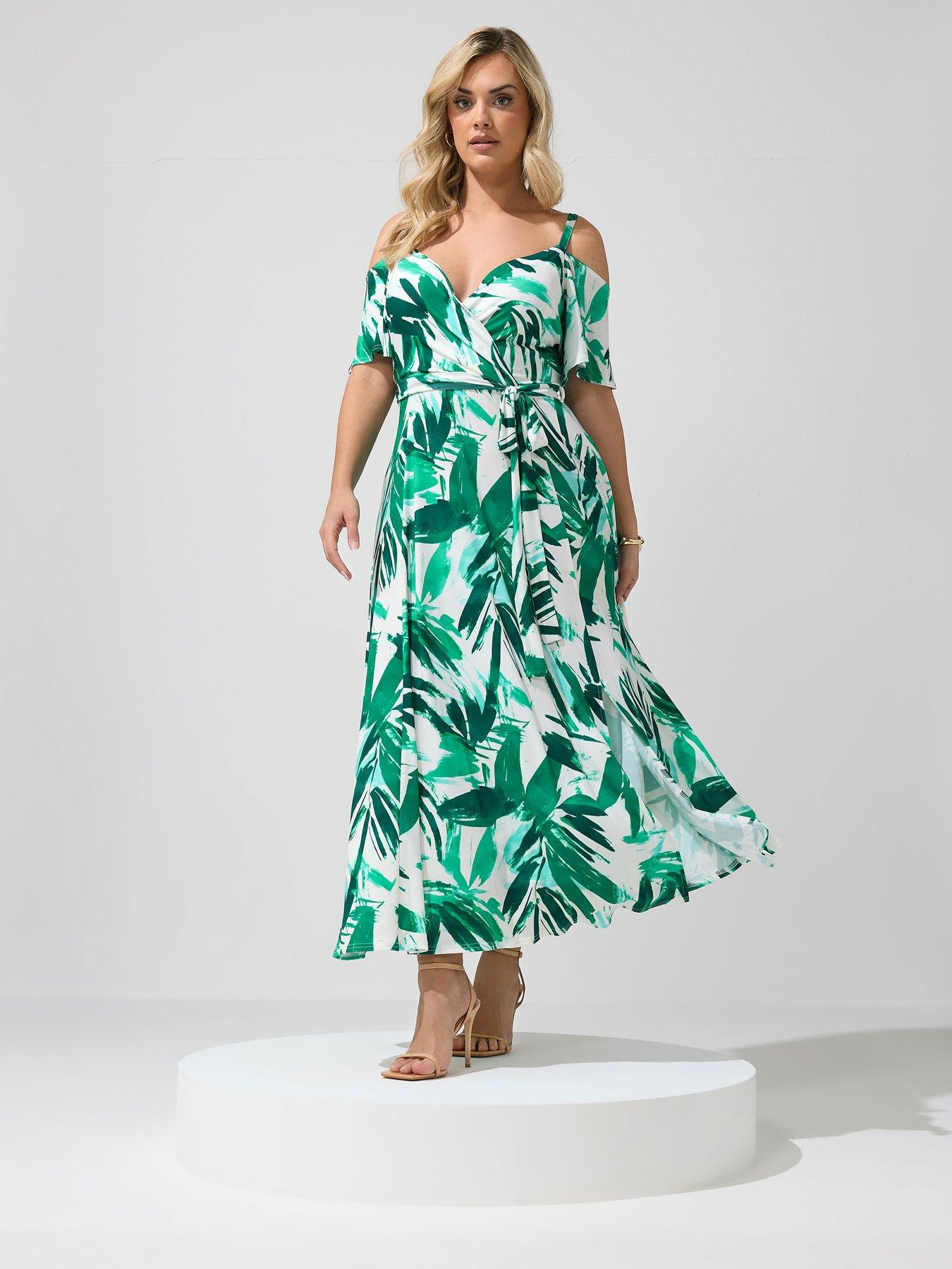 Image 3 of 4 of Yours Curve Abstract Cold Shoulder Maxi Dress