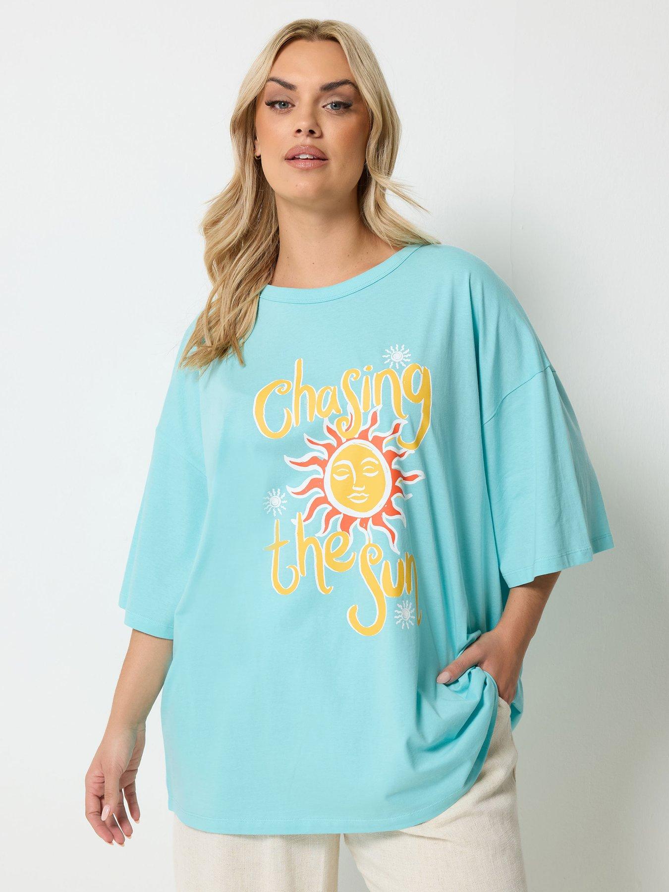 Yours Curve 'Chasing The Sun' Graphic T-Shirt - Blue