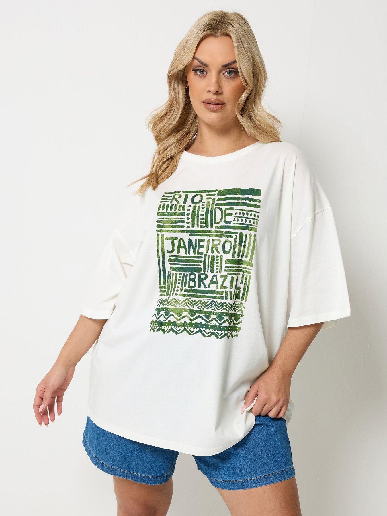 Yours Curve Placement Boxy T-Shirt - White